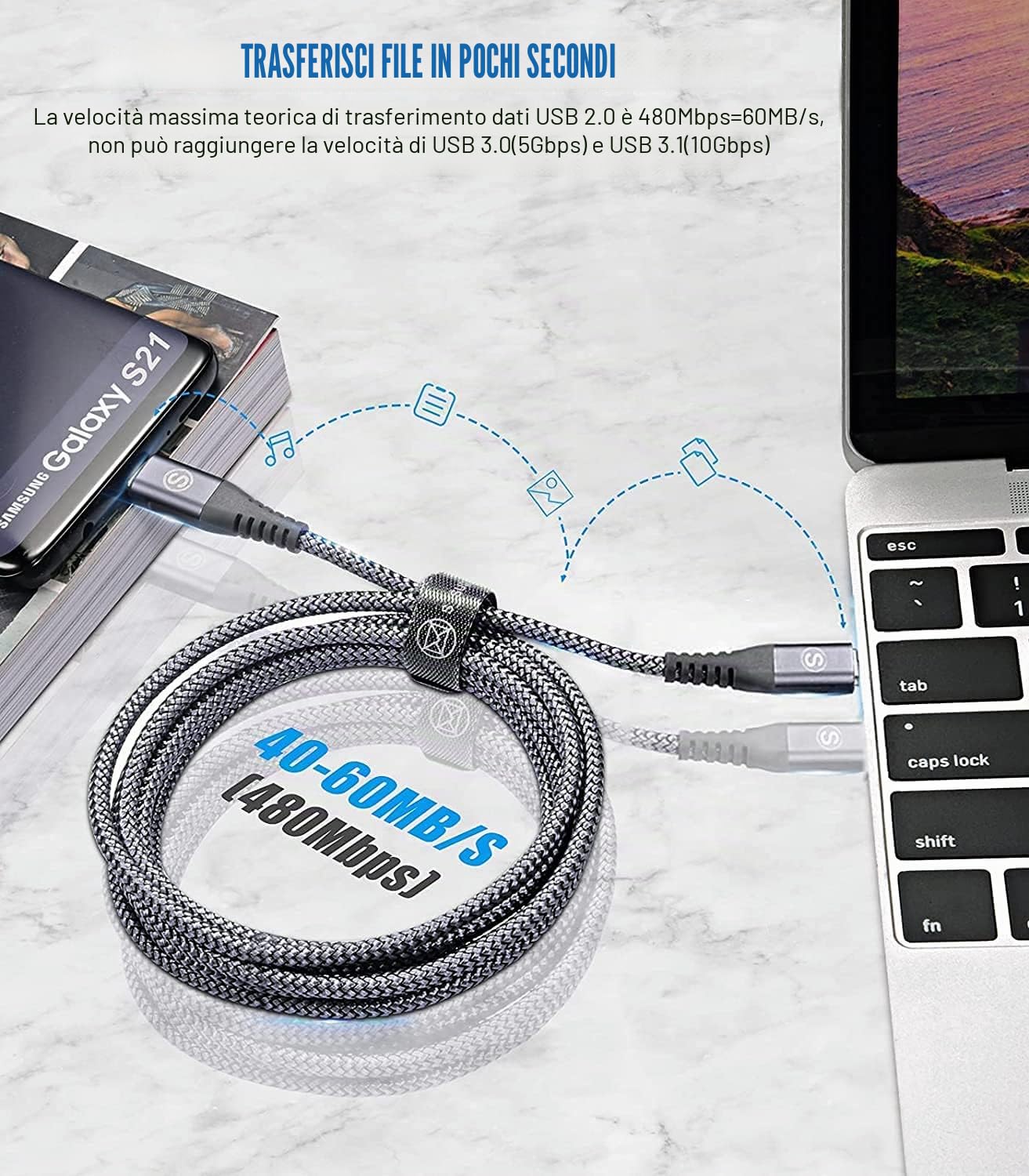 Thumbnail 4 de Cavo USB-C USB C [2 pezzi, 3 m] PD 60W – Set da 2 cavi Type-C resistenti e veloci