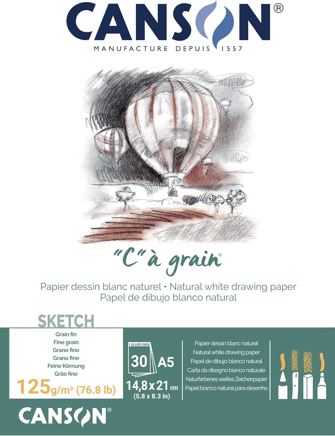 Thumbnail 6 de CANSON « C » à Grain - Bloc 30 feuilles A3 180 g/m², Blanc naturel