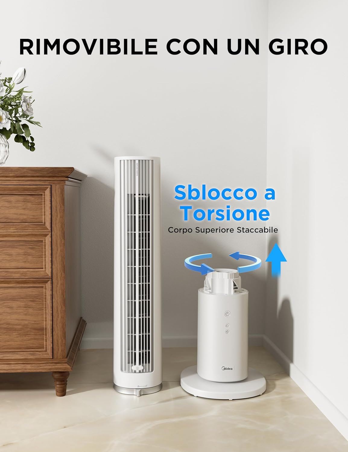 Thumbnail 6 de Midea MTF25FRG ventilatore a torre silenzioso con telecomando, 9 m/s e oscillazione 90°