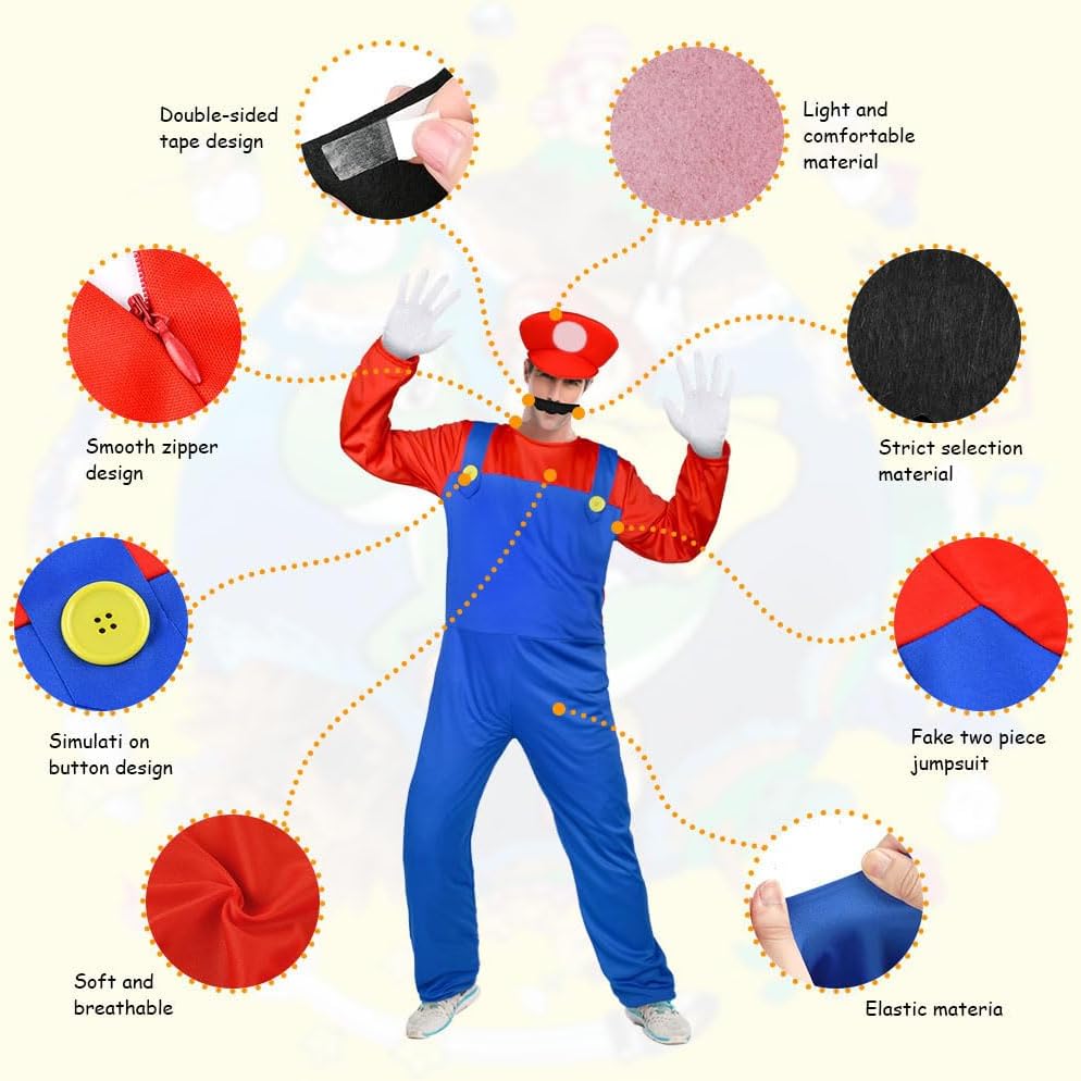 Thumbnail 2 de Aomig Mario Costumes 4-pack cosplay kit 🎭