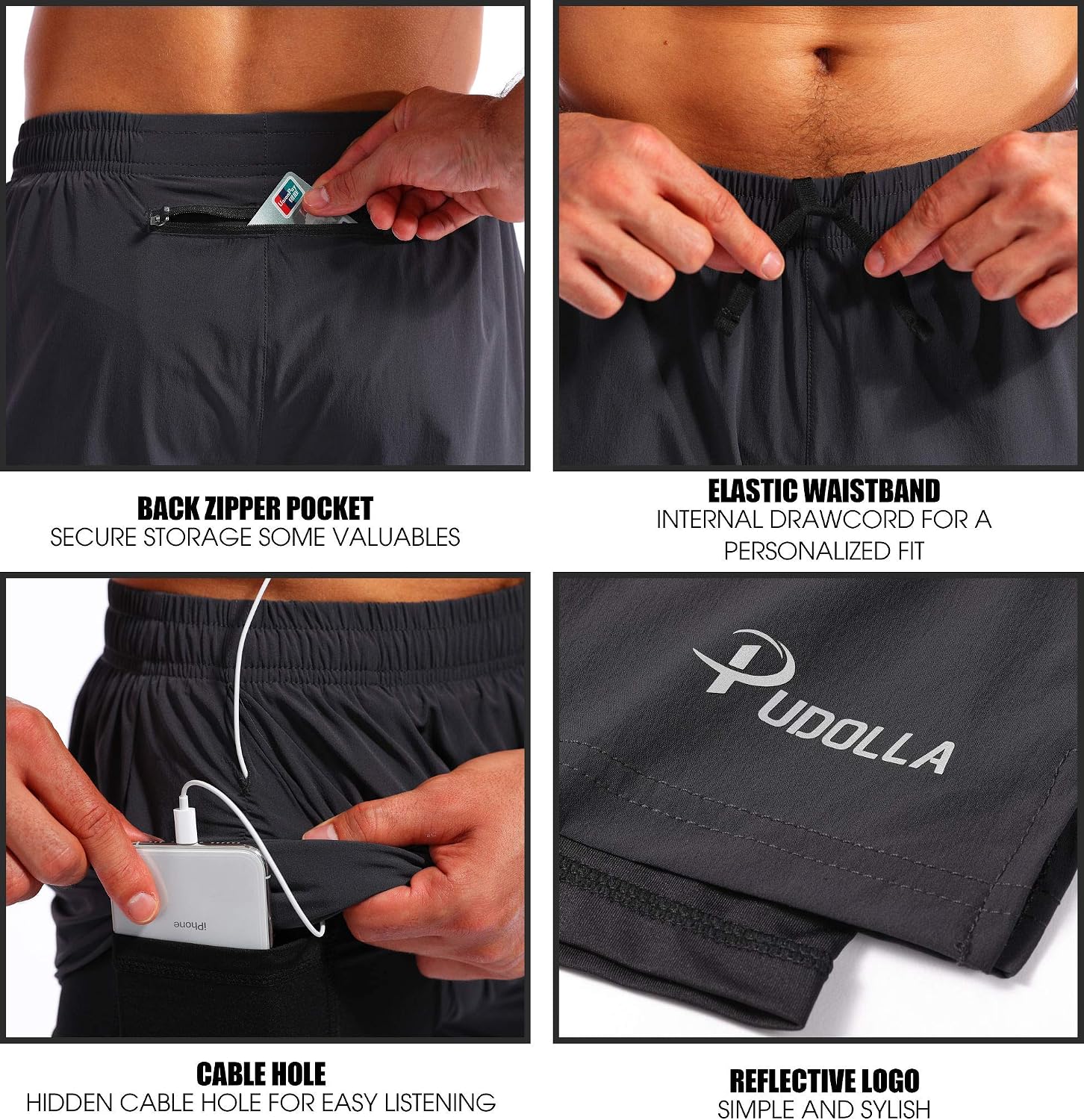 Thumbnail 6 de Pudolla Men’s 2 in 1 Running Shorts 5" Quick Dry with Phone Pockets