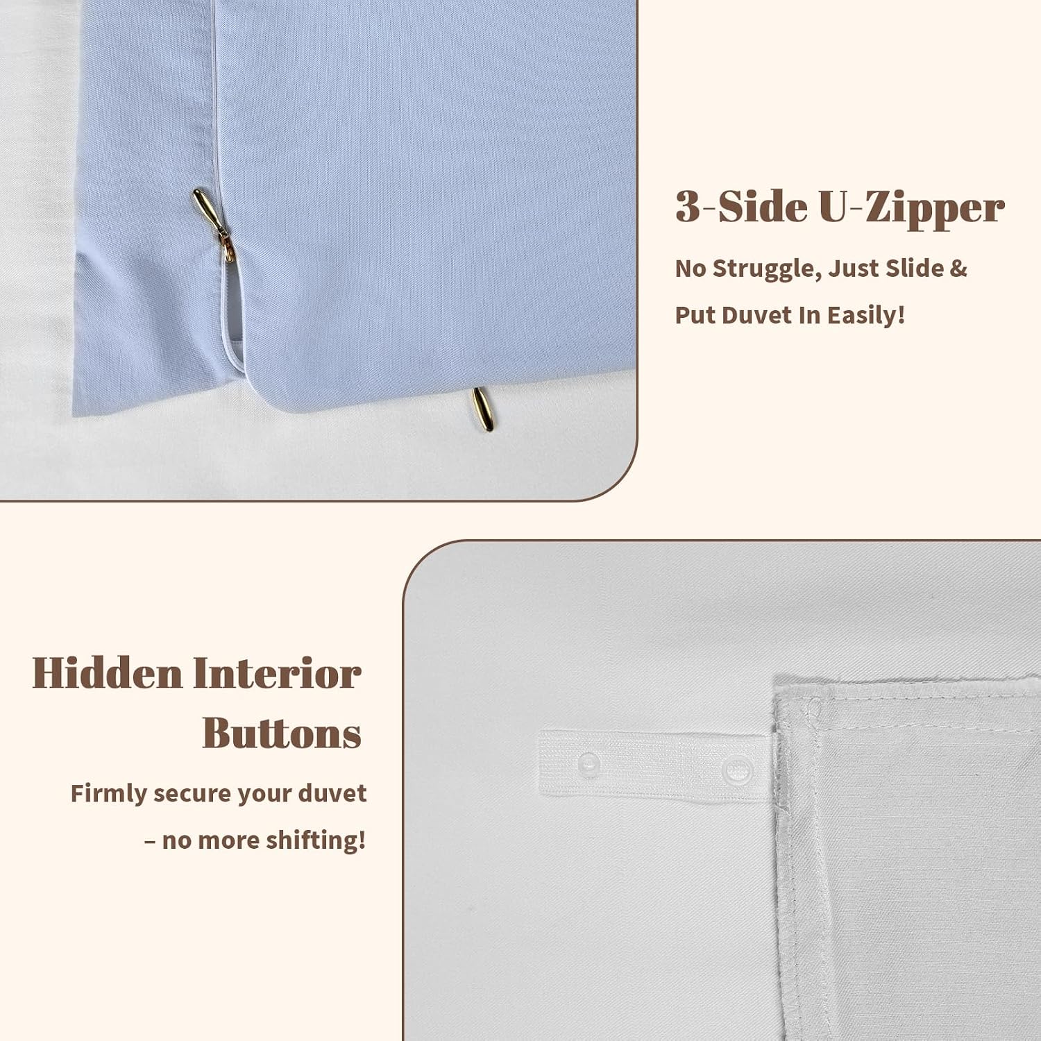 Thumbnail 4 de REDSSEN Cloud Blue 3-Side Opening Duvet Cover Set King (400TC Organic Cotton)