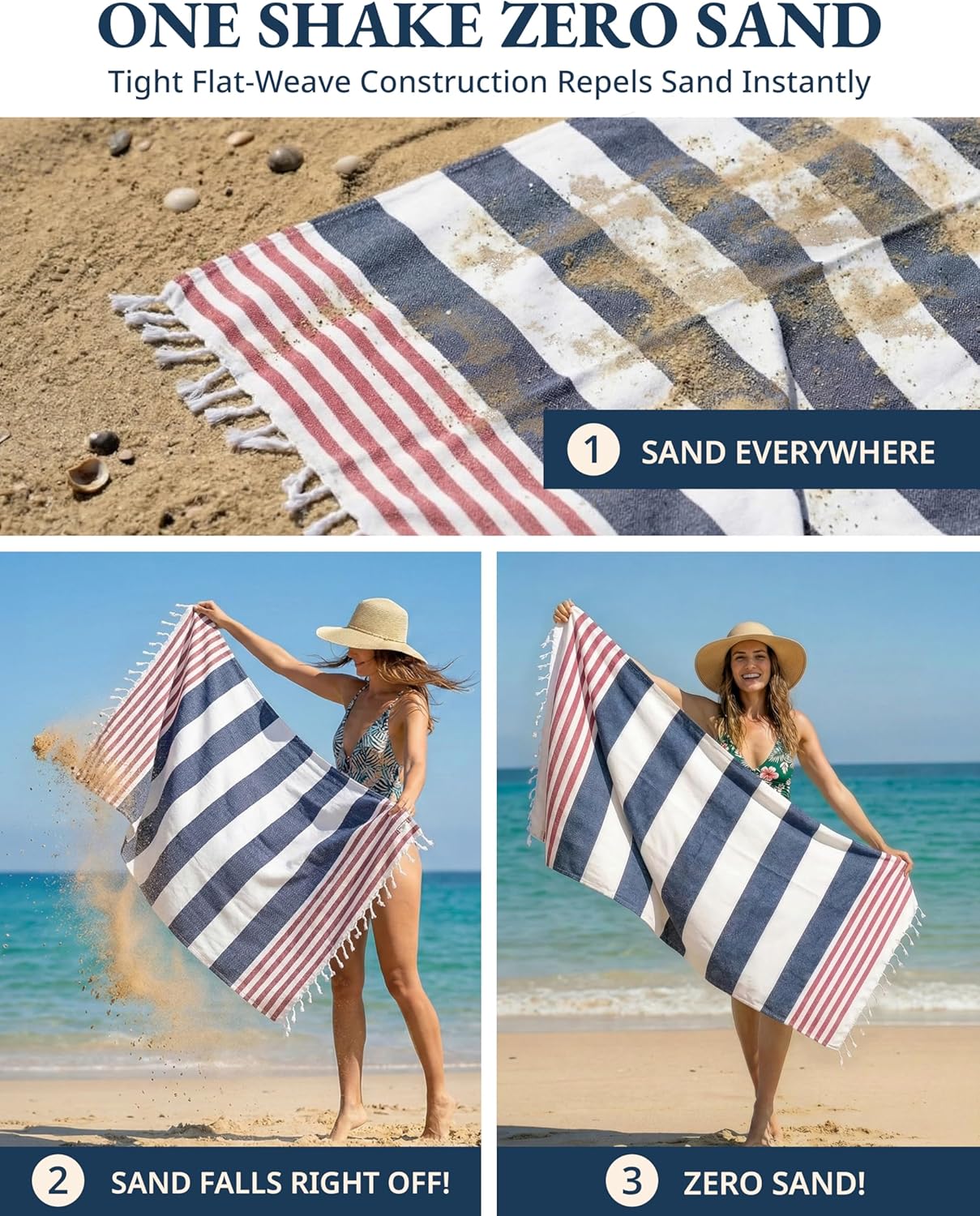 Thumbnail 4 de Lane Linen Old Glory Teal Beach Towels for Women (2-Pack) — Oversized 39"x71" Sand-Free, Quick Dry Beach Towels
