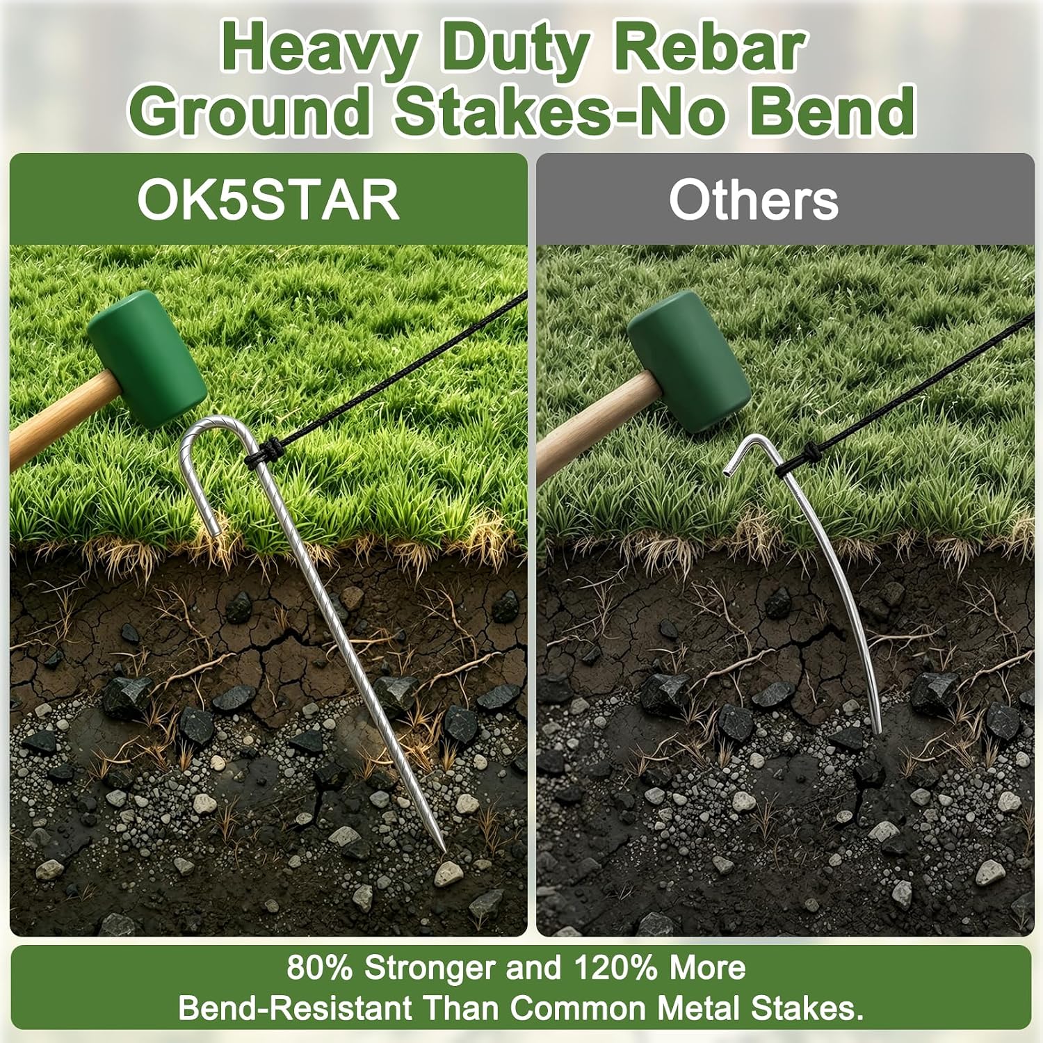 Detalle 2 de OK5STAR 12-Inch J-Hook Rebar Stakes, 30-Pack, Galvanized Steel, 5/16-Inch