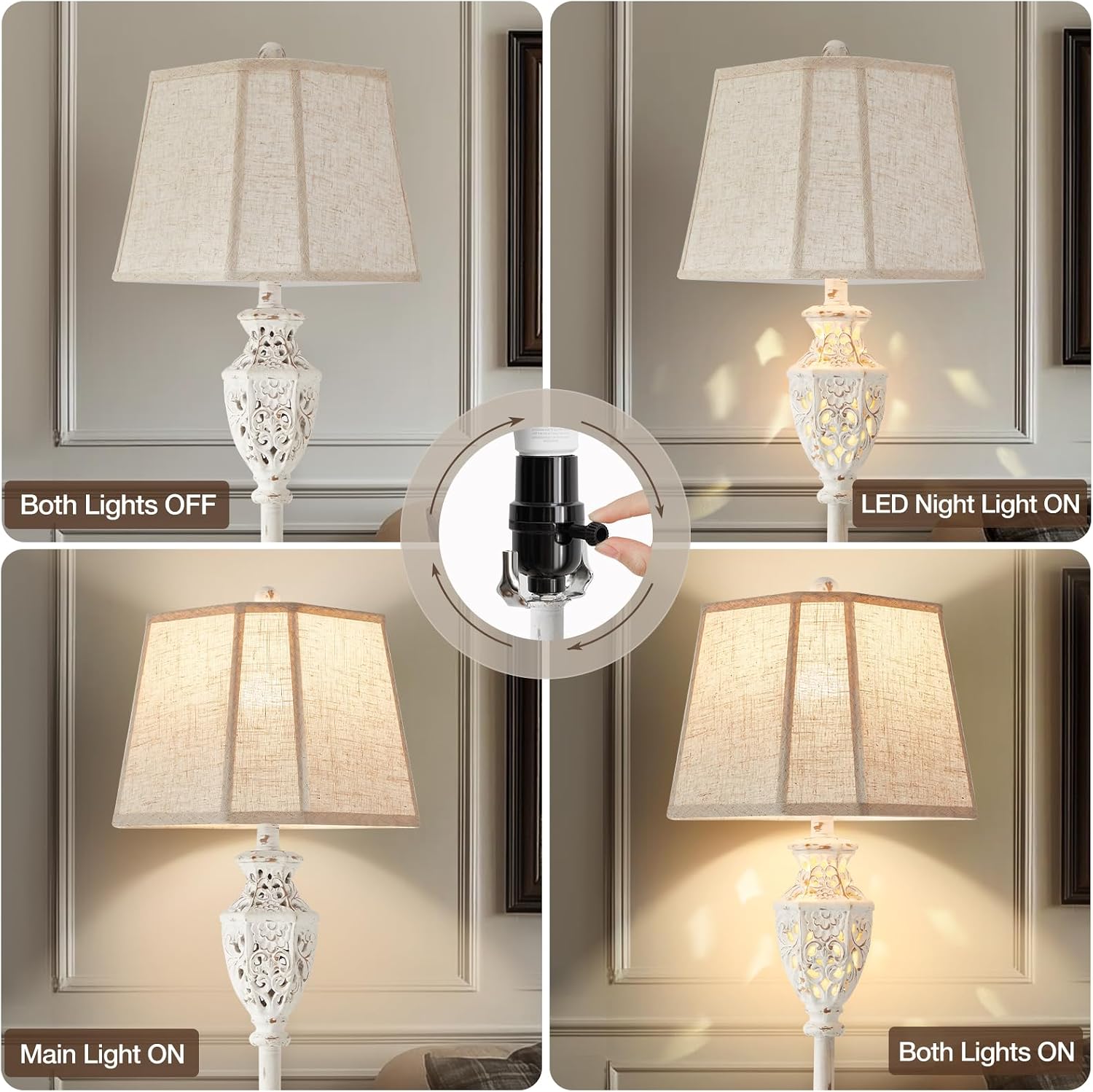 Detalle de Luvkczc F00011 Rustic Resin Floor Lamp with Carved Base and Night Light