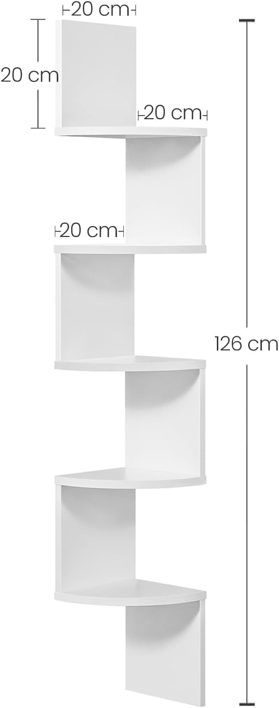 Detalle de VASAGLE LBC20WT vägghylla med fem hyllplan, vit sicksackform