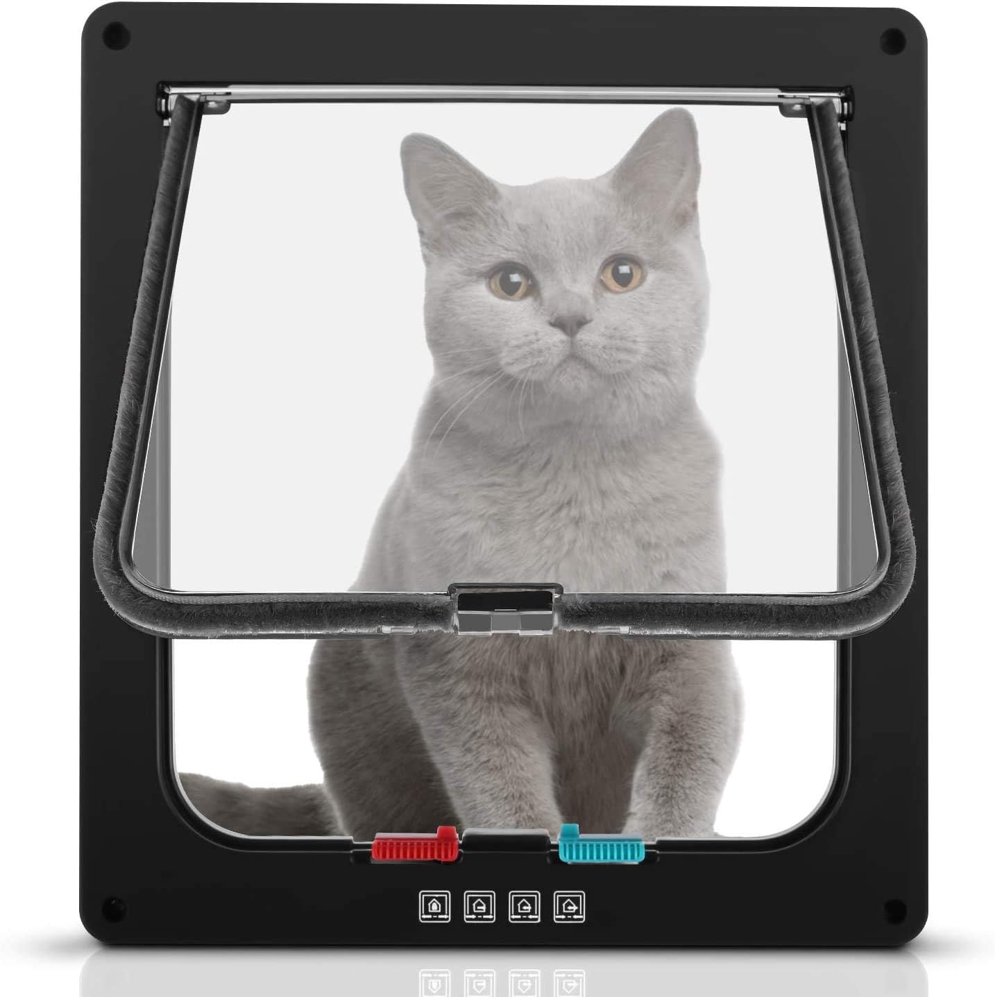 Detalle 2 de Chatière pour Chat avec magnétique à 4 voies – Porte pour animaux XL 20 x 22 cm, noir