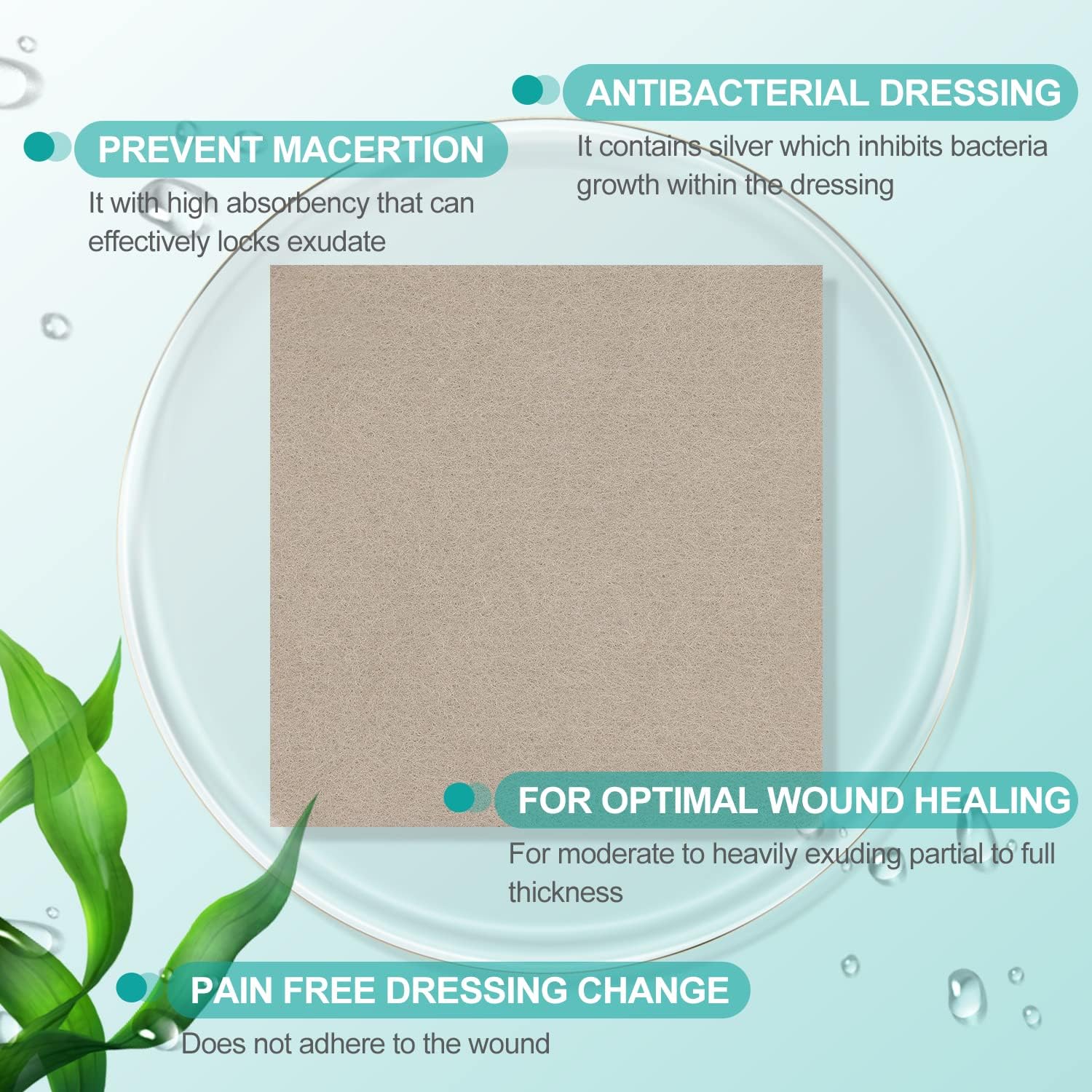 Detalle de Dimora Upgrade 10 Packs Silver Antibacterial Alginate Dressing Pads (4" x 4")