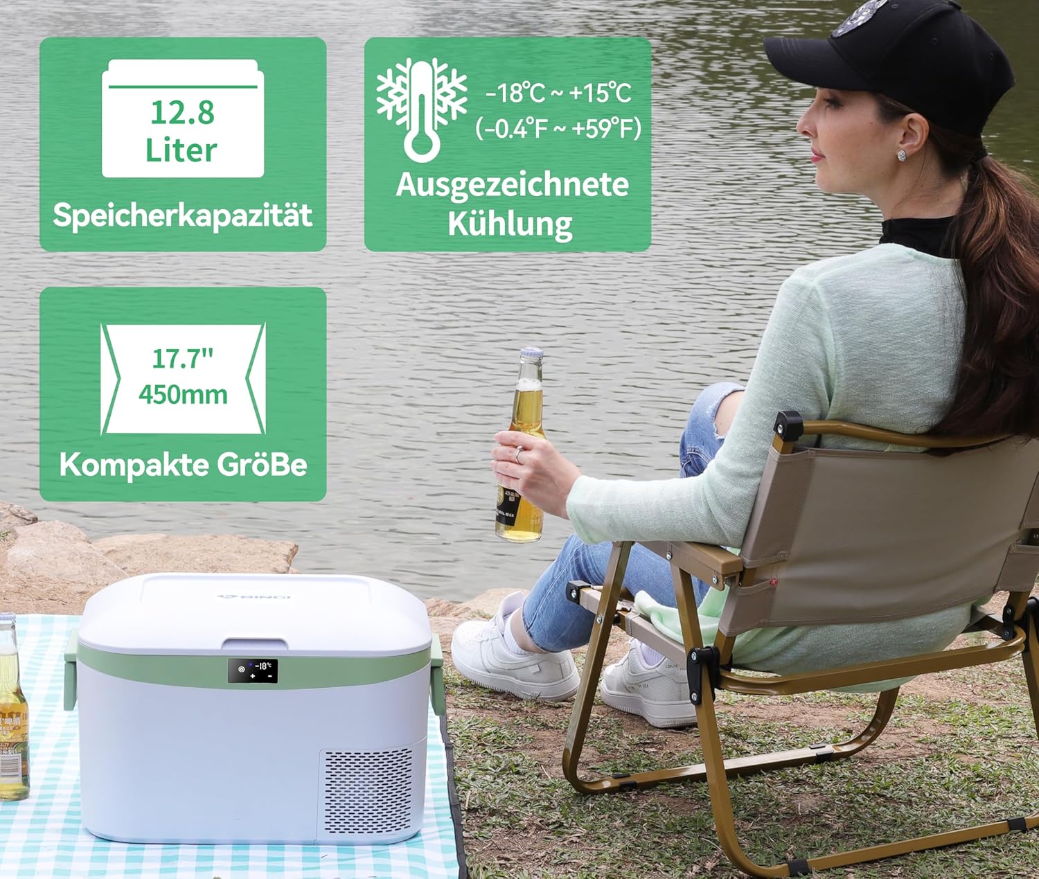 Thumbnail 1 de BINGI Kompressor Kühlbox 12,8 L Tragbar 12V/24V DC & 110–240V AC
