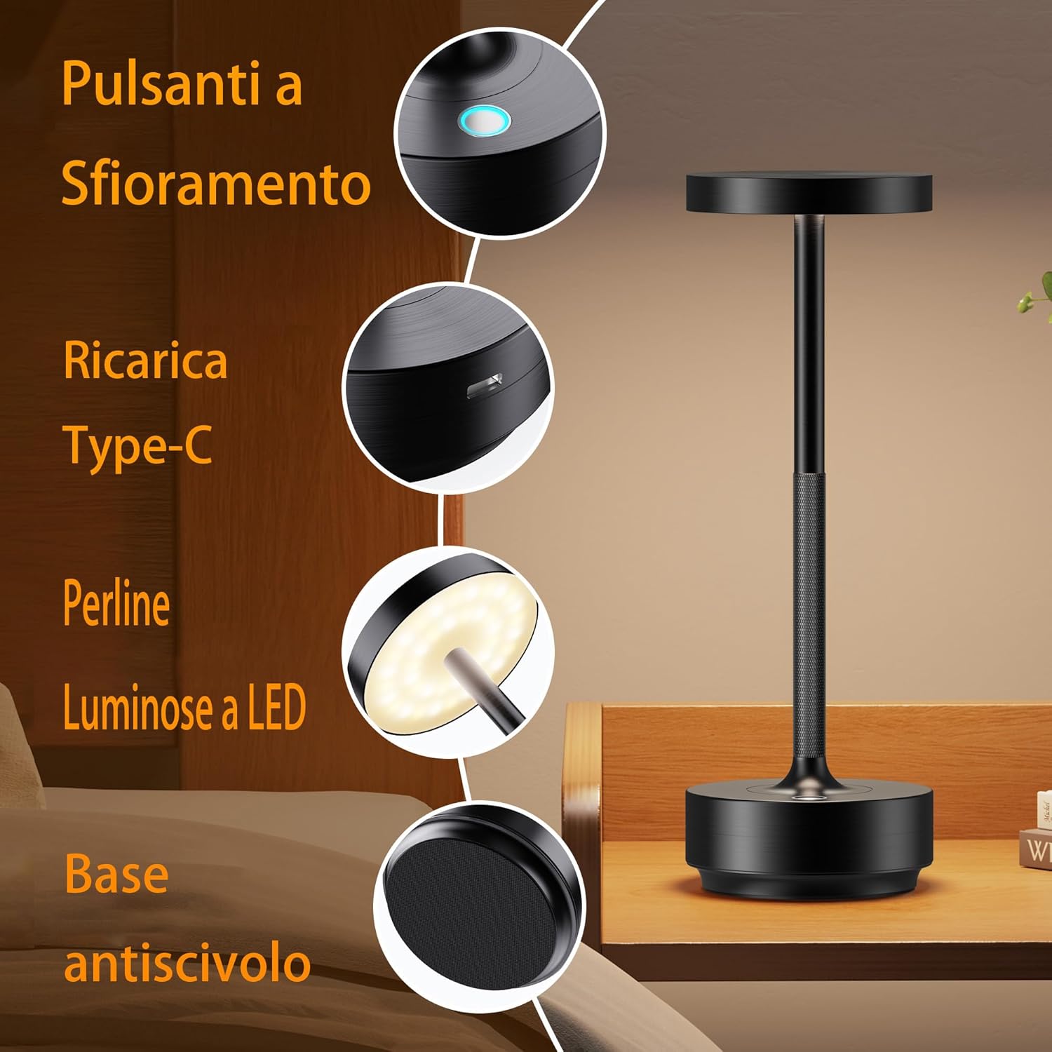 Detalle de SLSMD Lampada da tavolo senza fili LED 2 pezzi, ricaricabile 5000mAh, dimmerabile, 3 modalità di luce