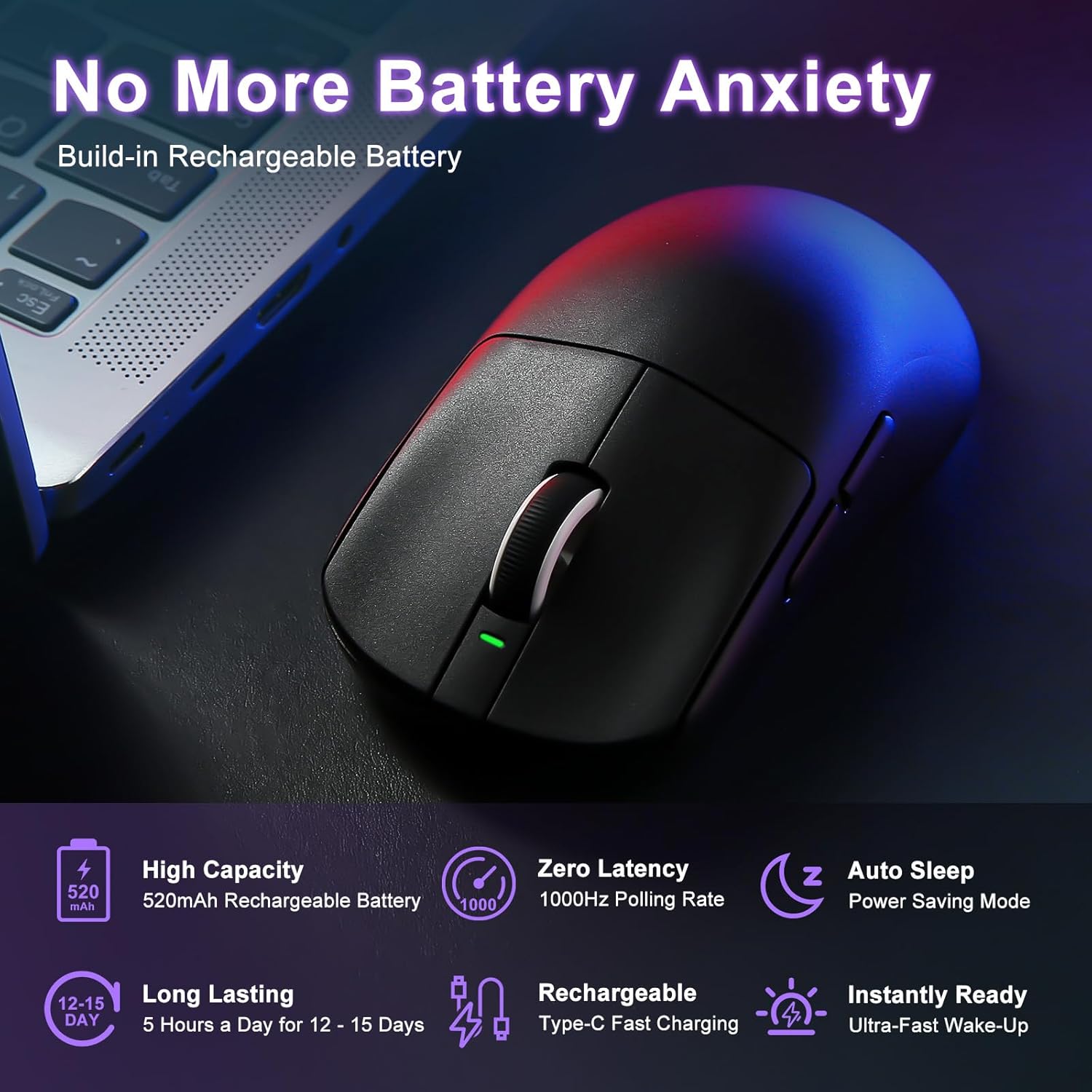 Thumbnail 1 de MIKIBY R1 SE+ Gaming Mouse — 18000 DPI, PAW3395 SE Sensor, 55g, Tri-Mode USB-C/2.4G/BT5.0, Programmable Ergonomic