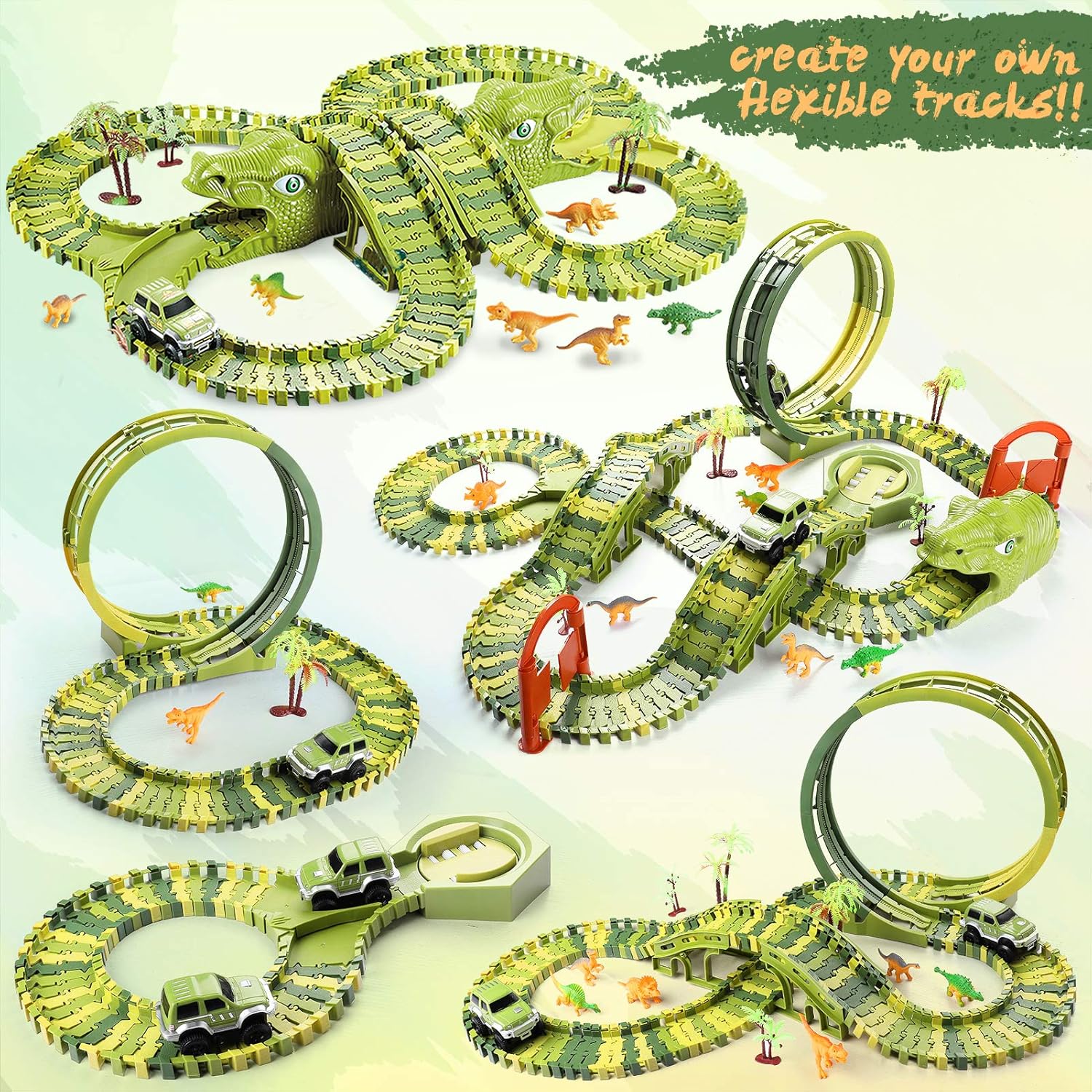 Thumbnail 1 de burgkidz Dinosaurier Rennstrecken Spielset – 360-Grad Looping, 387 Teile, inklusive 2 Rennwagen