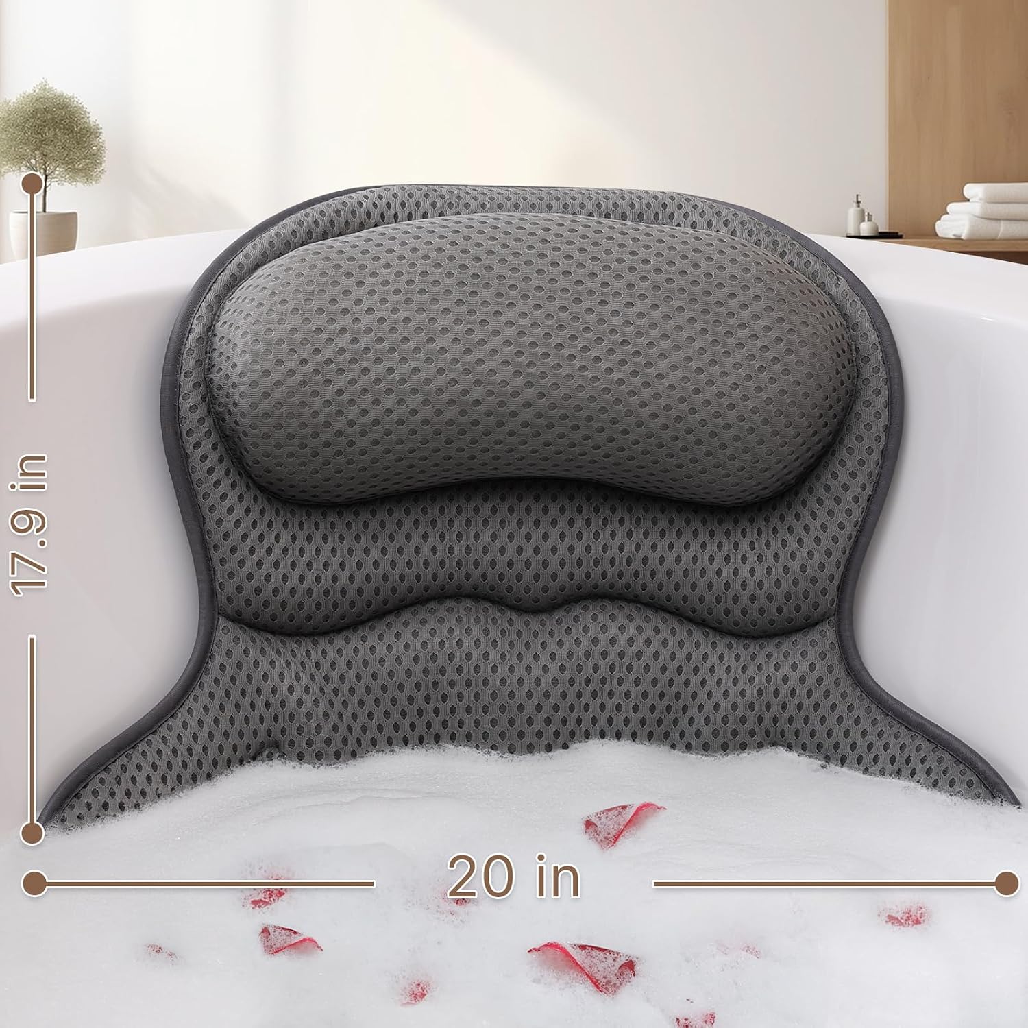 Detalle de Ozyalo 1016 Bath Pillow, Gray 4D Mesh with Padded Headrest