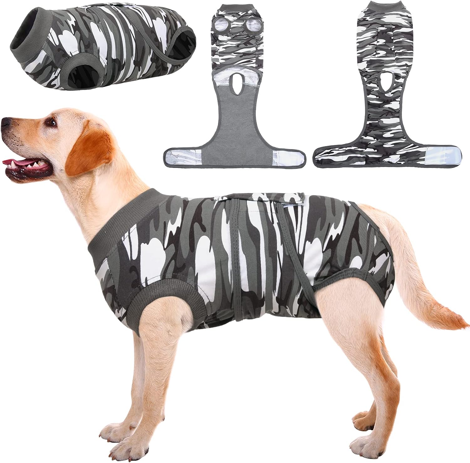 Detalle de Kuoser Dog Surgery Recovery Suit (Greycamo XL) – a practical post-op care alternative to the cone
