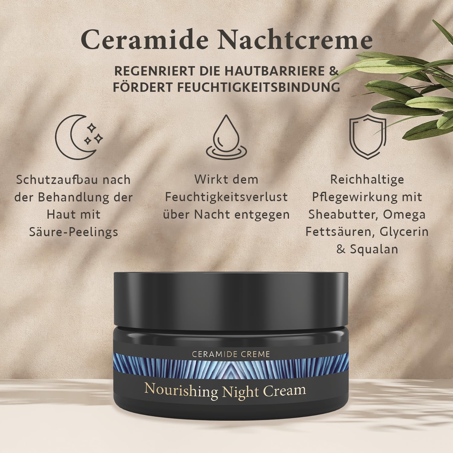 Detalle de Satin Naturel Bio Aloe Vera & Ceramide Creme (50 ml) – veganes Nachtpflege-Gesichtcreme für trockene Haut