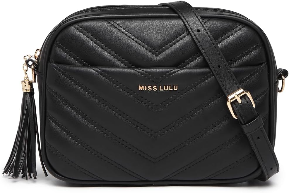 Detalle de Miss LuLu sac à main femme à bandoulière amovible en cuir synthétique texture V avec pompons
