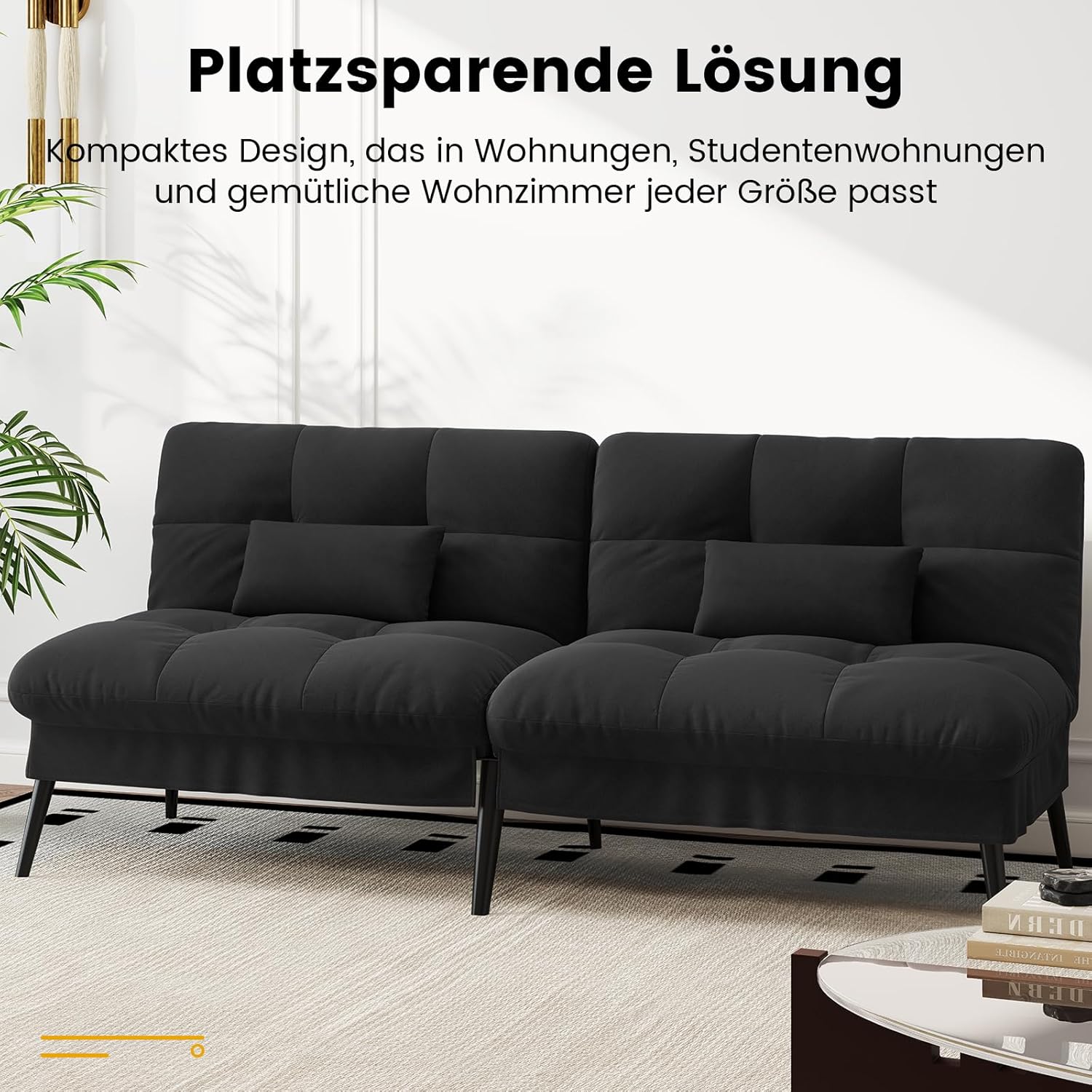 Detalle de LUCKRACER Sofa 3 Sitzer Schlafsofa mit 5-fach verstellbarer Rückenlehne – Schwarz