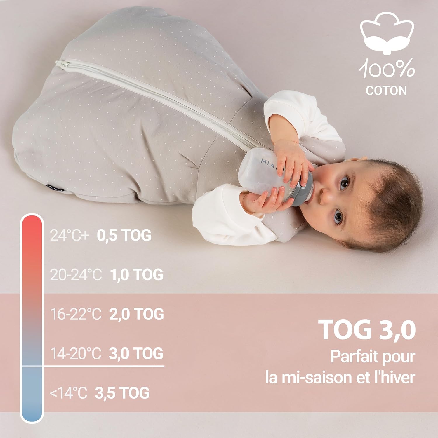 Thumbnail 1 de LaLoona Gigoteuse Bébé 4 Saisons Tog 3.0 en Coton Sans Manches, Beige Pois – Certifiée Oeko-Tex & EN 16781