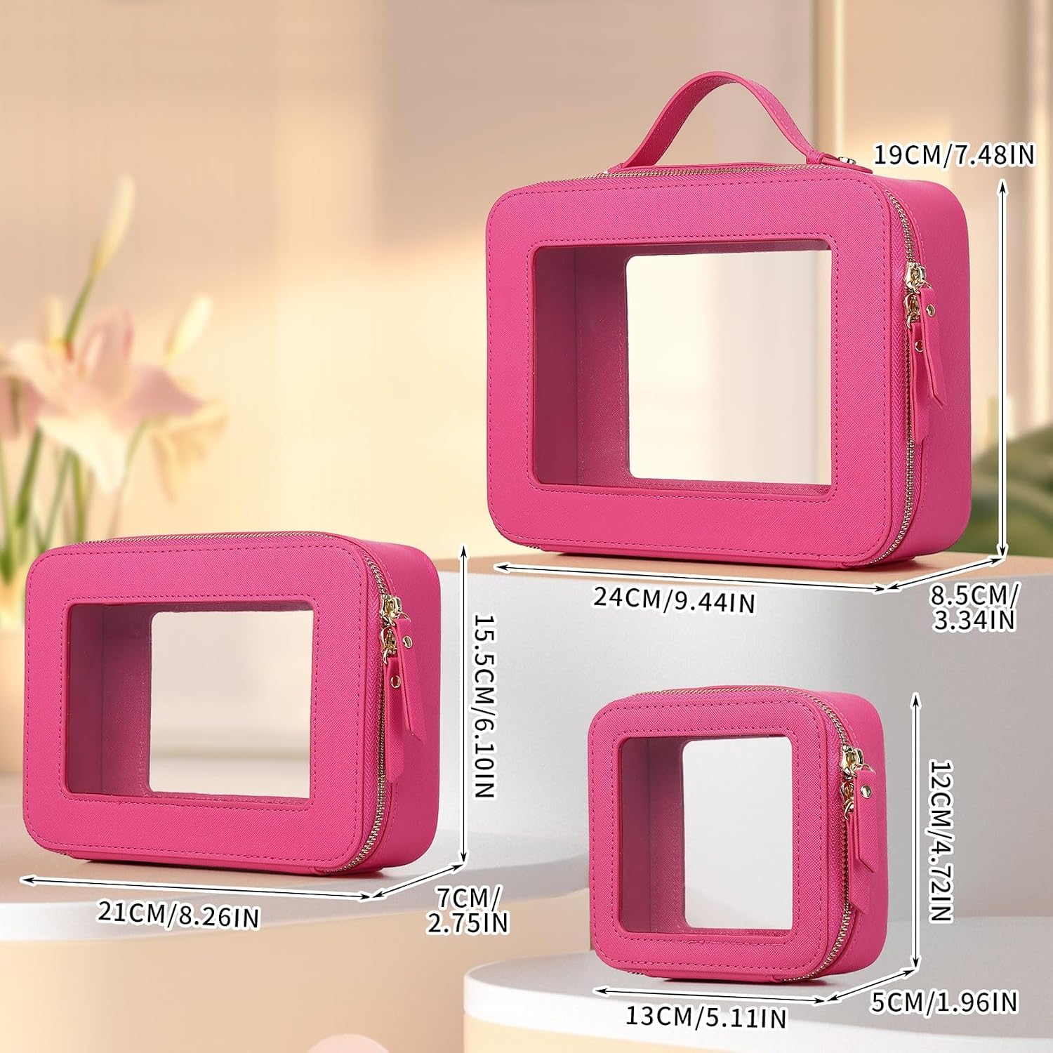 Thumbnail 4 de LOFOWN Clear Makeup Bag Set, Fuchsia