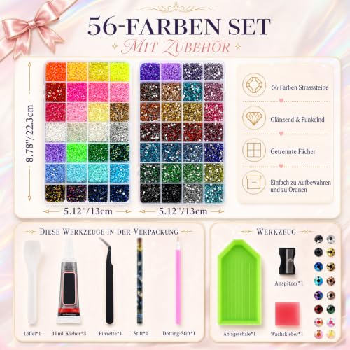 Detalle 2 de Pocvaim Strassstein-Bastelset mit 56 Farben