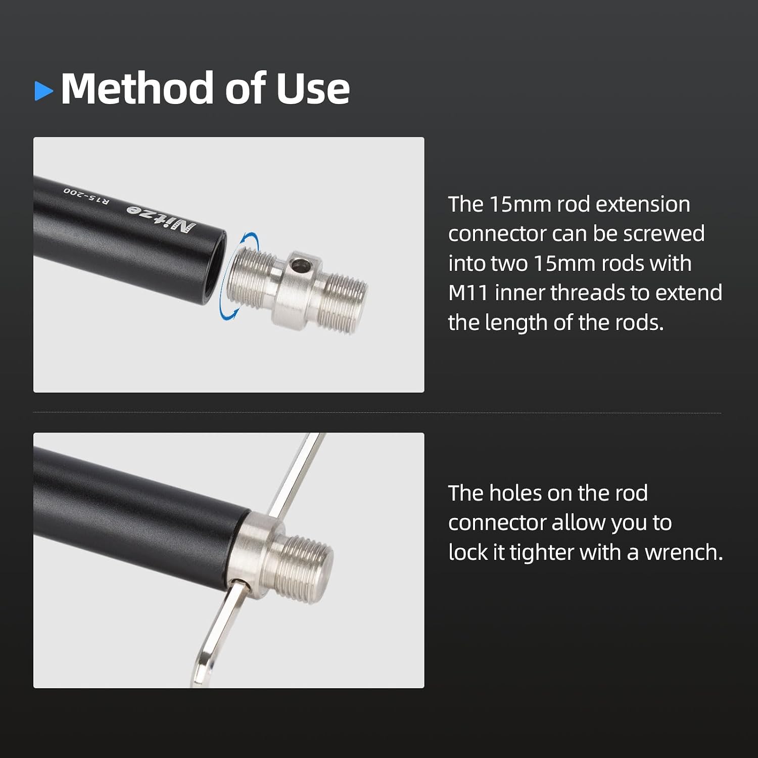 Detalle 2 de Nitze PD15B Stangenverbinder mit M11 Gewinde – 2er-Set für 15 mm Aluminium-/Carbon-Stangen