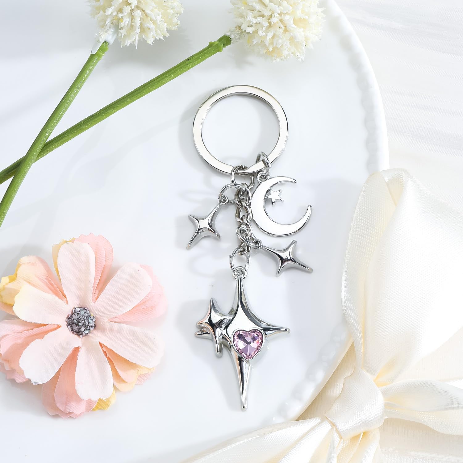 Thumbnail 3 de Gallkeat Galaxy Star Keychain Y2k Crescent Moon Star Keyrings