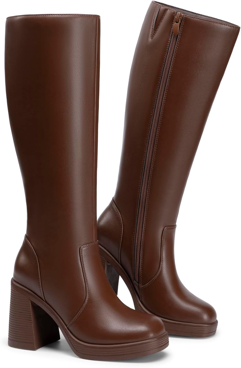 Detalle de Athlefit AD00543 Knee-High Platform Boots with Side Zipper, 3.68-Inch Heel
