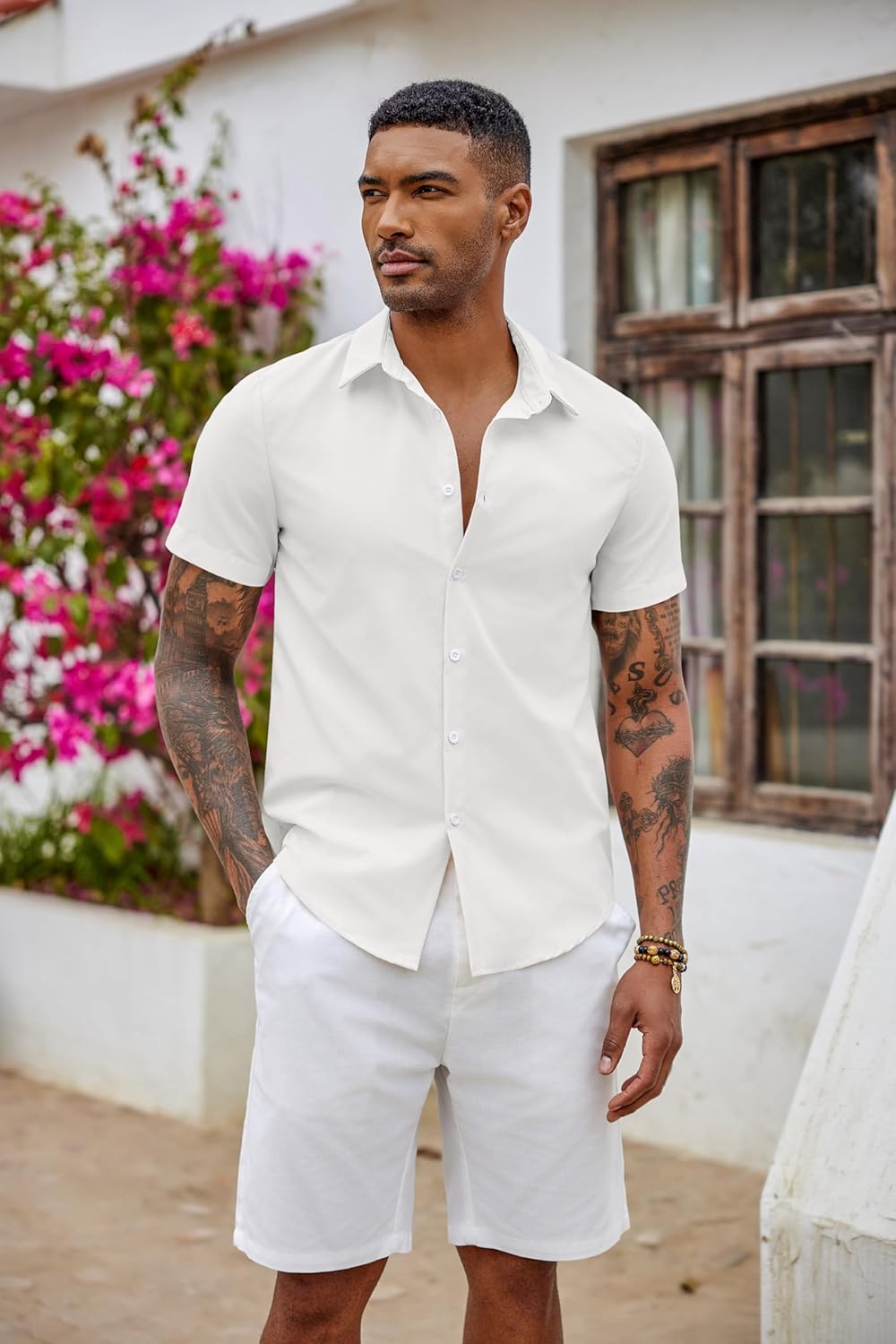 Thumbnail 1 de COOFANDY Camicia Uomo Manica Corta Elasticizzata Slim Fit – Estiva, Easy-Iron