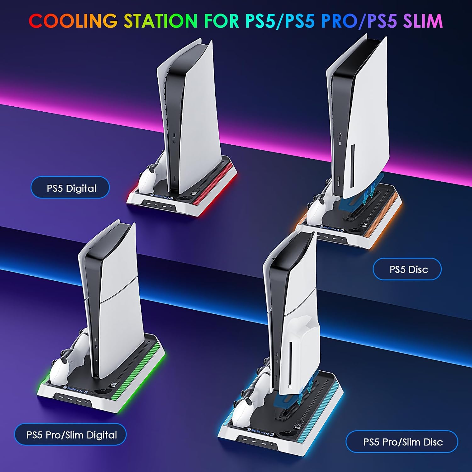 Detalle 2 de PS5/Slim/Pro Cooling Station with RGB Controller Charger