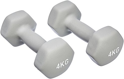 Detalle de Amazon Basics Neopren-Hanteln 4 kg – 2er-Set, hexagonale Grifffläche, Grau