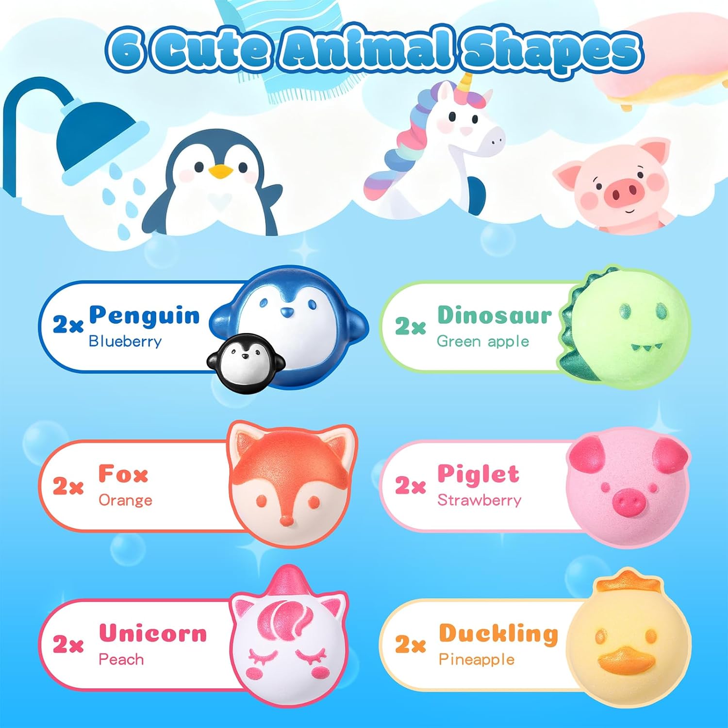 Detalle 2 de Aofmee Kids Bath Bombs (12 pcs) with Animal Shapes & Natural Fruit Scents