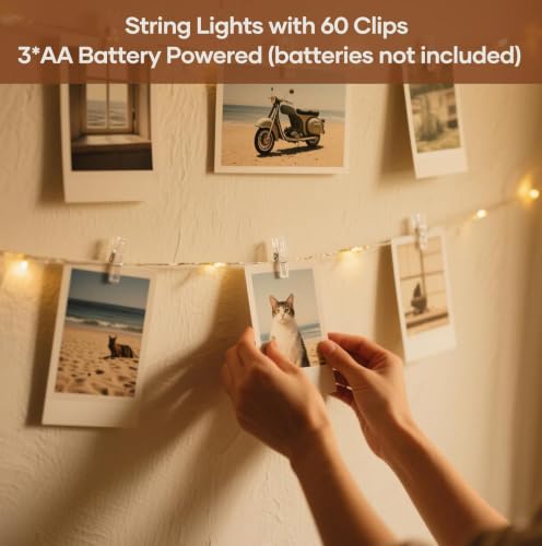 Detalle de Hoteril 12M Lichterkette mit Klammern – 120 LEDs, Fotoclips, batteriebetrieben