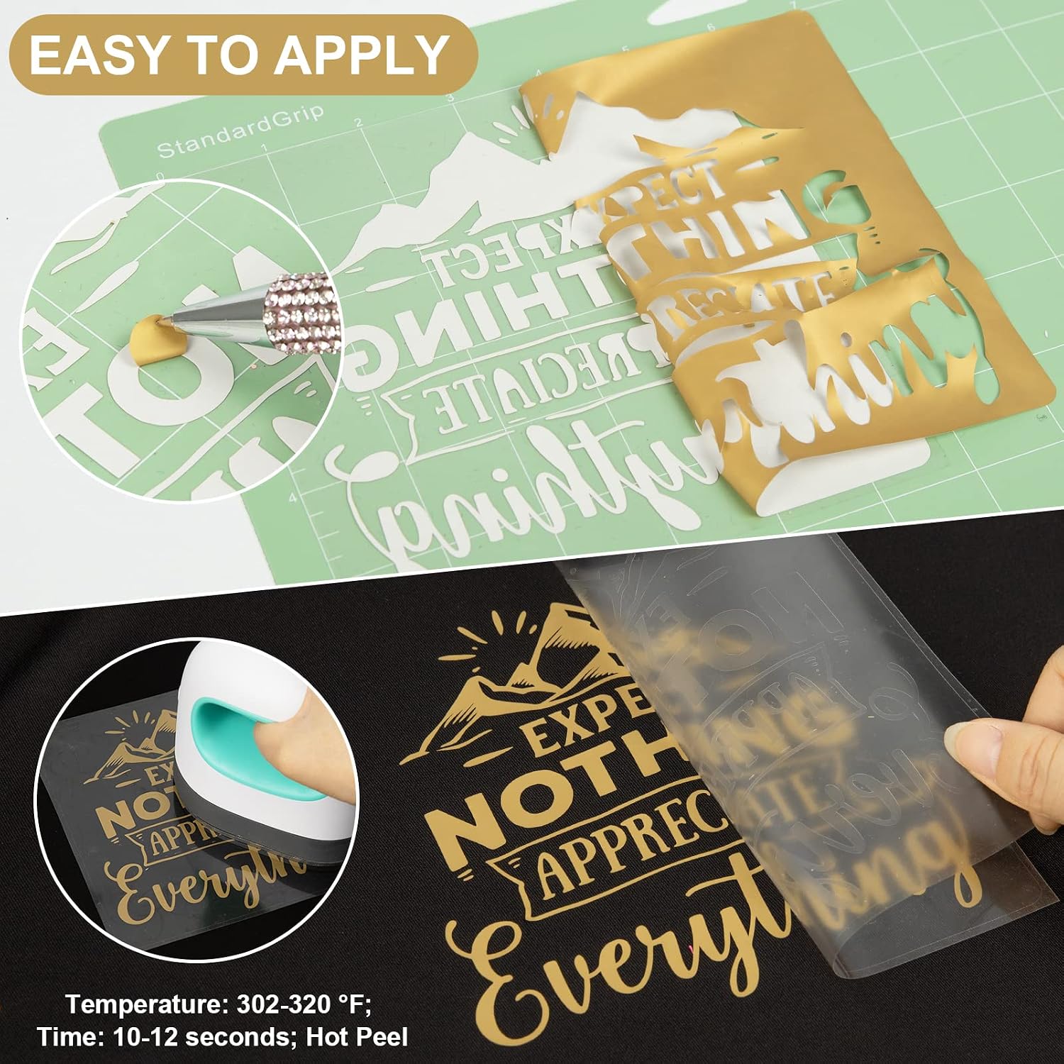 Detalle de VINYL FROG Heat Transfer Vinyl Roll (HTV) 30.5x155cm Gold PU Iron-on for DIY T-Shirts & Crafts