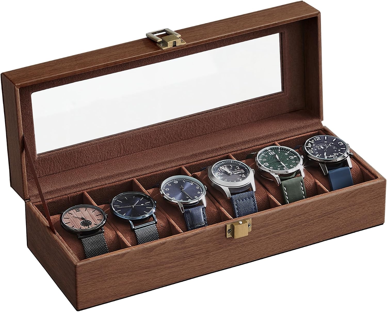 SONGMICS JWB006K01: caja para 6 relojes con tapa de cristal y cojín extraíble