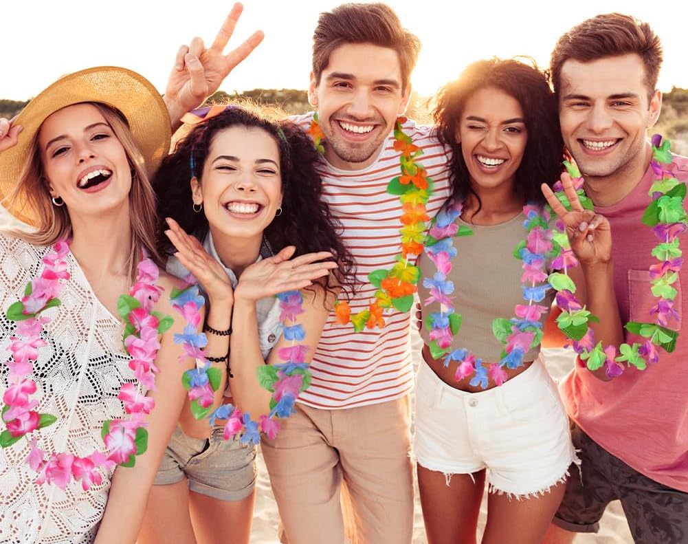 Detalle de Ensemble de Colliers Hawaïens Aomig – Guirlande colorée avec bandeau et bracelets