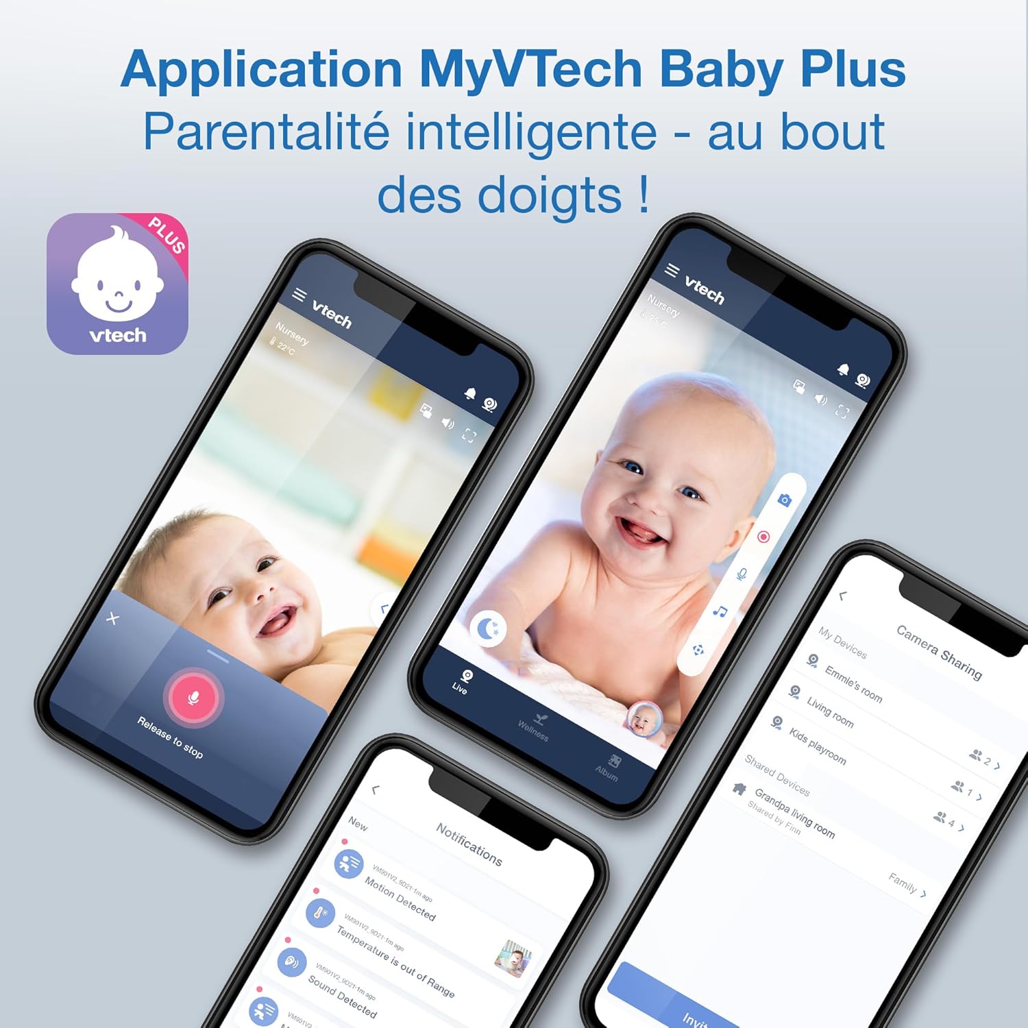 Thumbnail 2 de VTech RM7764-2HD : moniteur bébé intelligent Wi‑Fi avec 2 caméras et écran HD 7 pouces