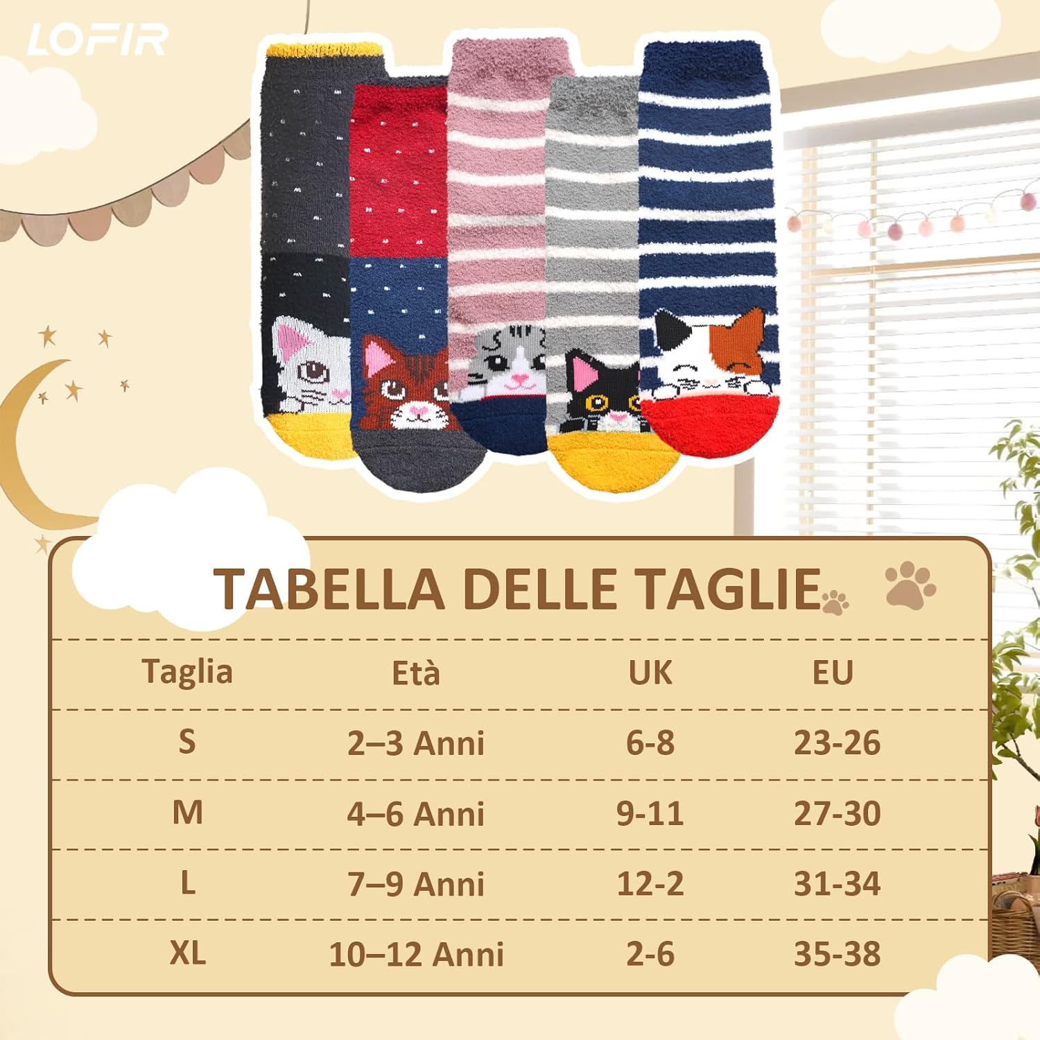 Thumbnail 5 de LOFIR Calzini Invernali Antiscivolo per Bambini — 5 Paia di Pile Doppio lato, con Animali e Righe