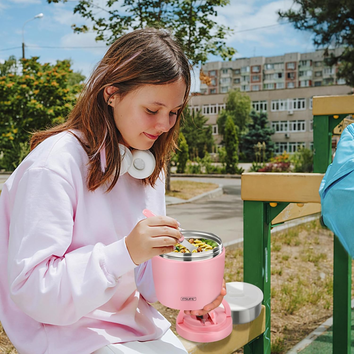 Thumbnail 6 de Itslife Thermobehälter für Essen 970 ml – Thermoschüssel mit Deckel, Warmhaltebehälter aus Edelstahl mit Löffel (rosa)