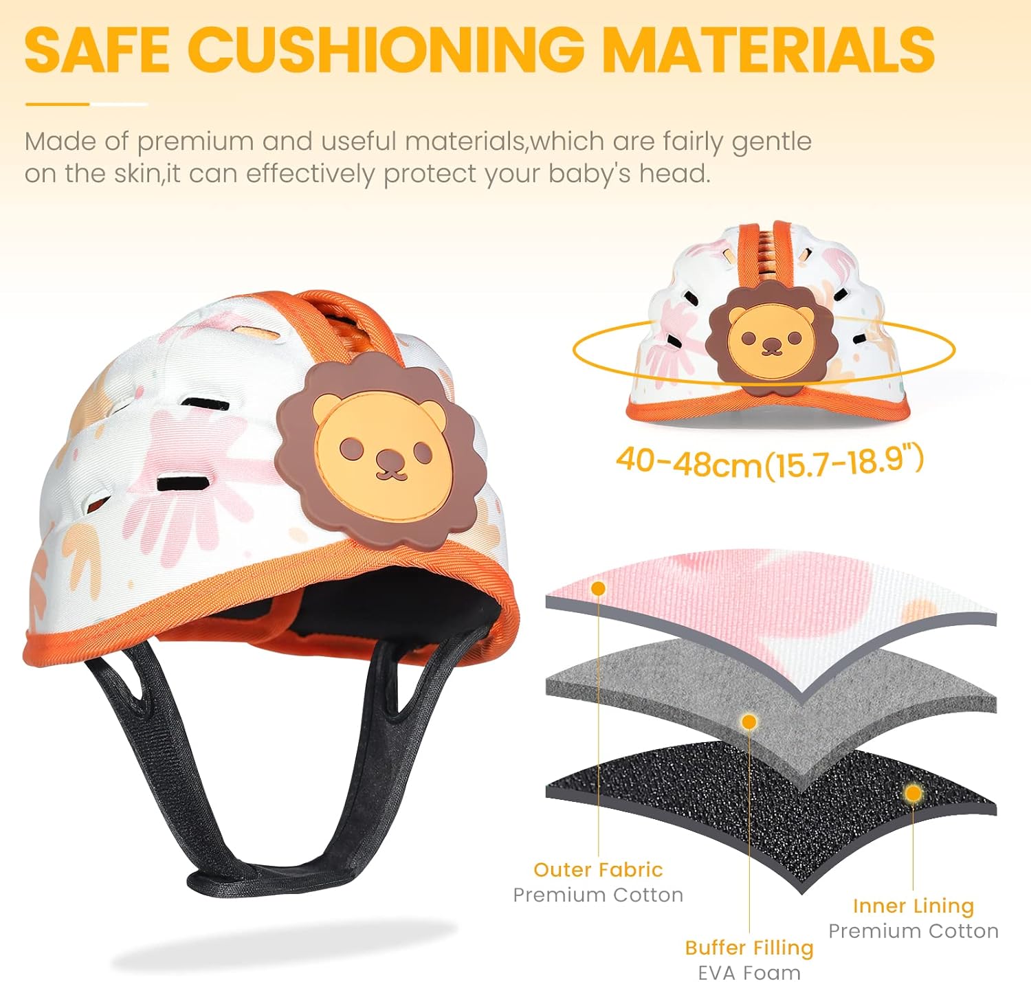 Thumbnail 3 de Orzbow Caschetto Primi Passi per Neonato – Protezione Leggera e Traspirante (6–24 mesi), Arancione Leone