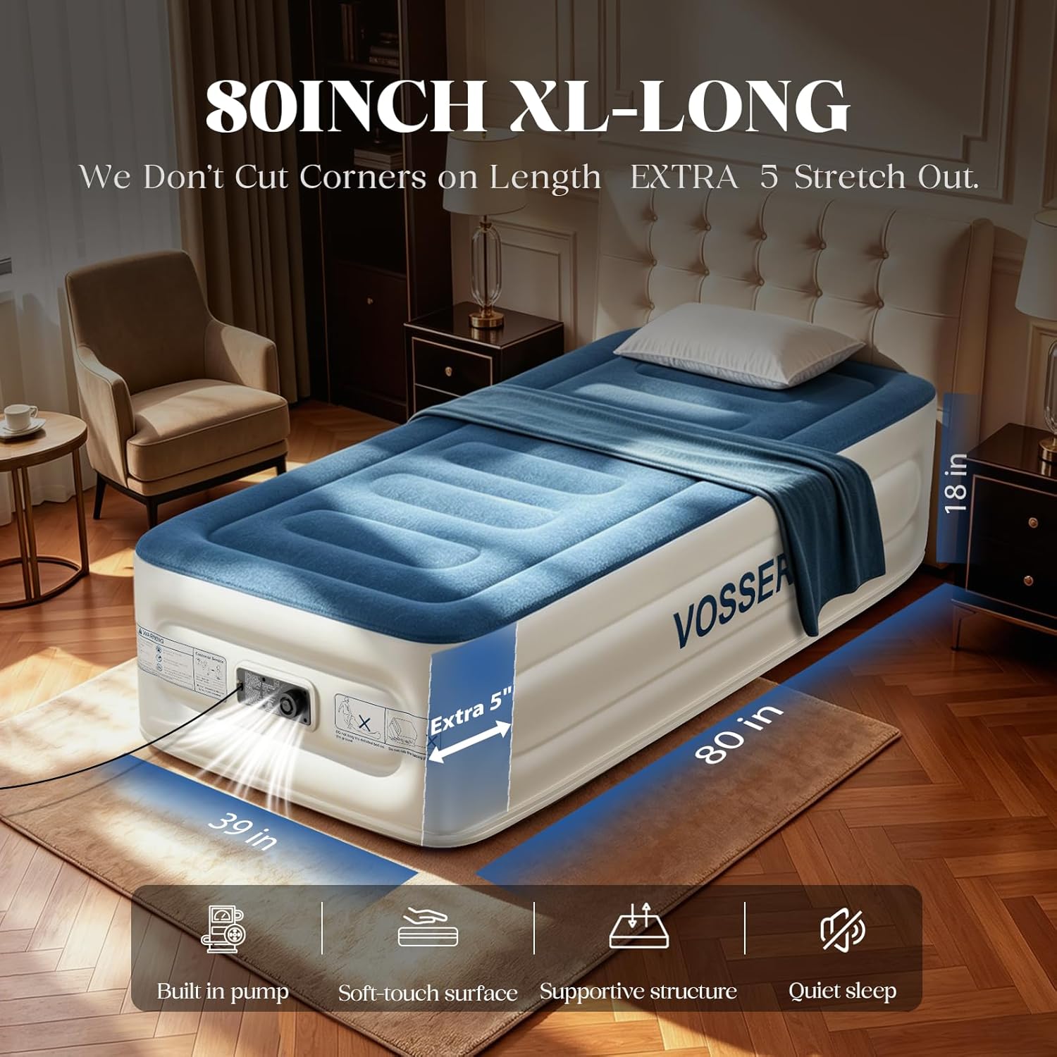 Detalle 2 de VOSSER Twin Air Mattress with Built-in Pump