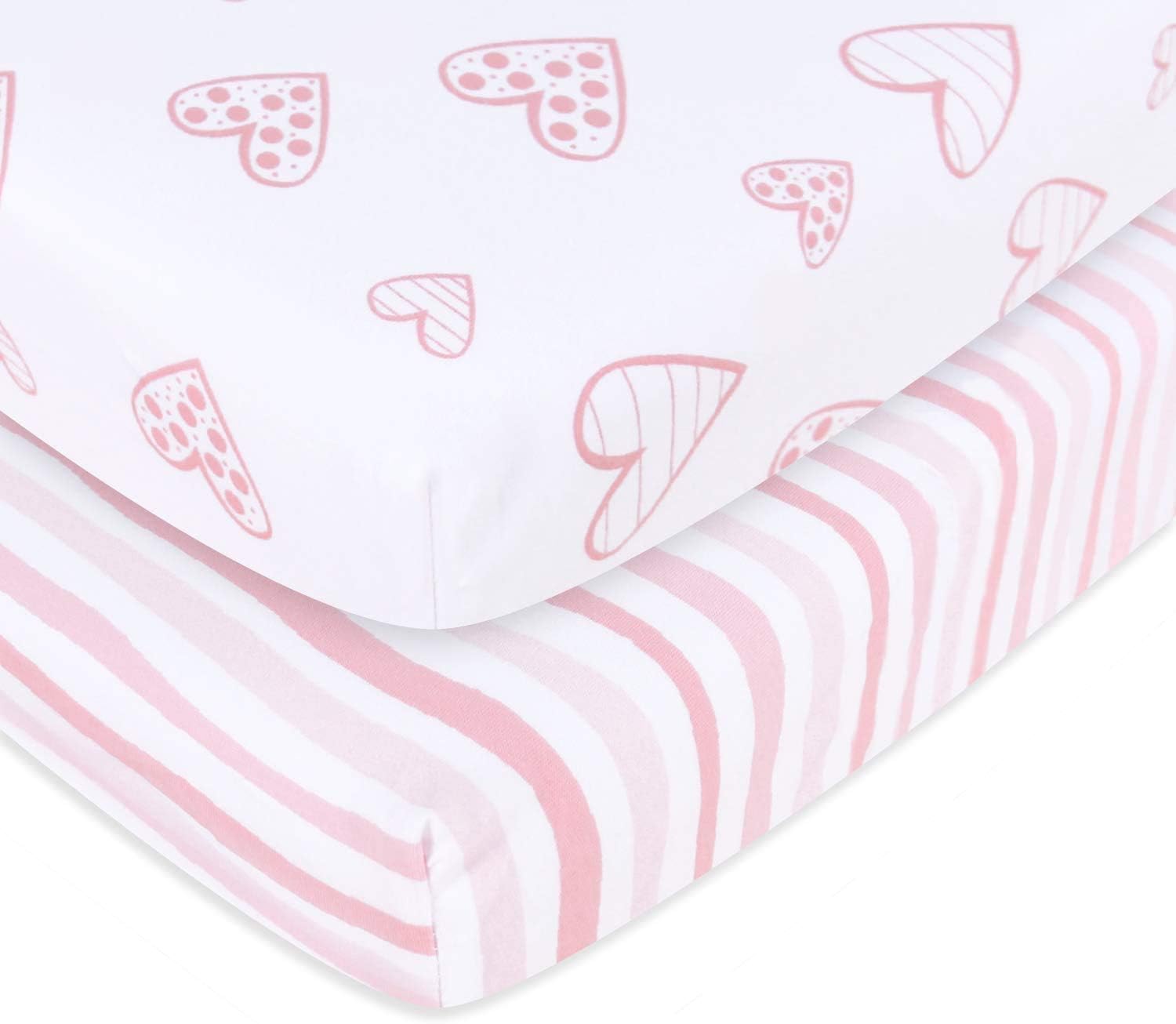 Detalle de Travel Cot Fitted Sheet 2 Pack (95×65cm) – 100% Jersey Knit Cotton Pack n Play Sheets for Baby Girls