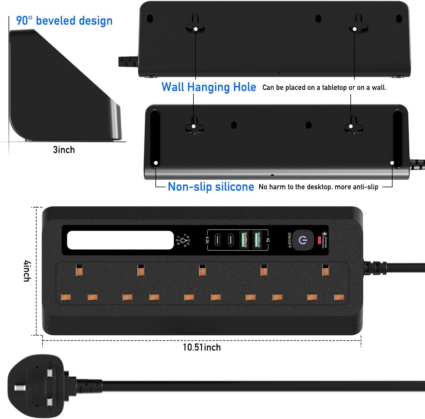 Thumbnail 6 de BOCHLION Desk Extension Lead 1.8m with USB Ports 🔌