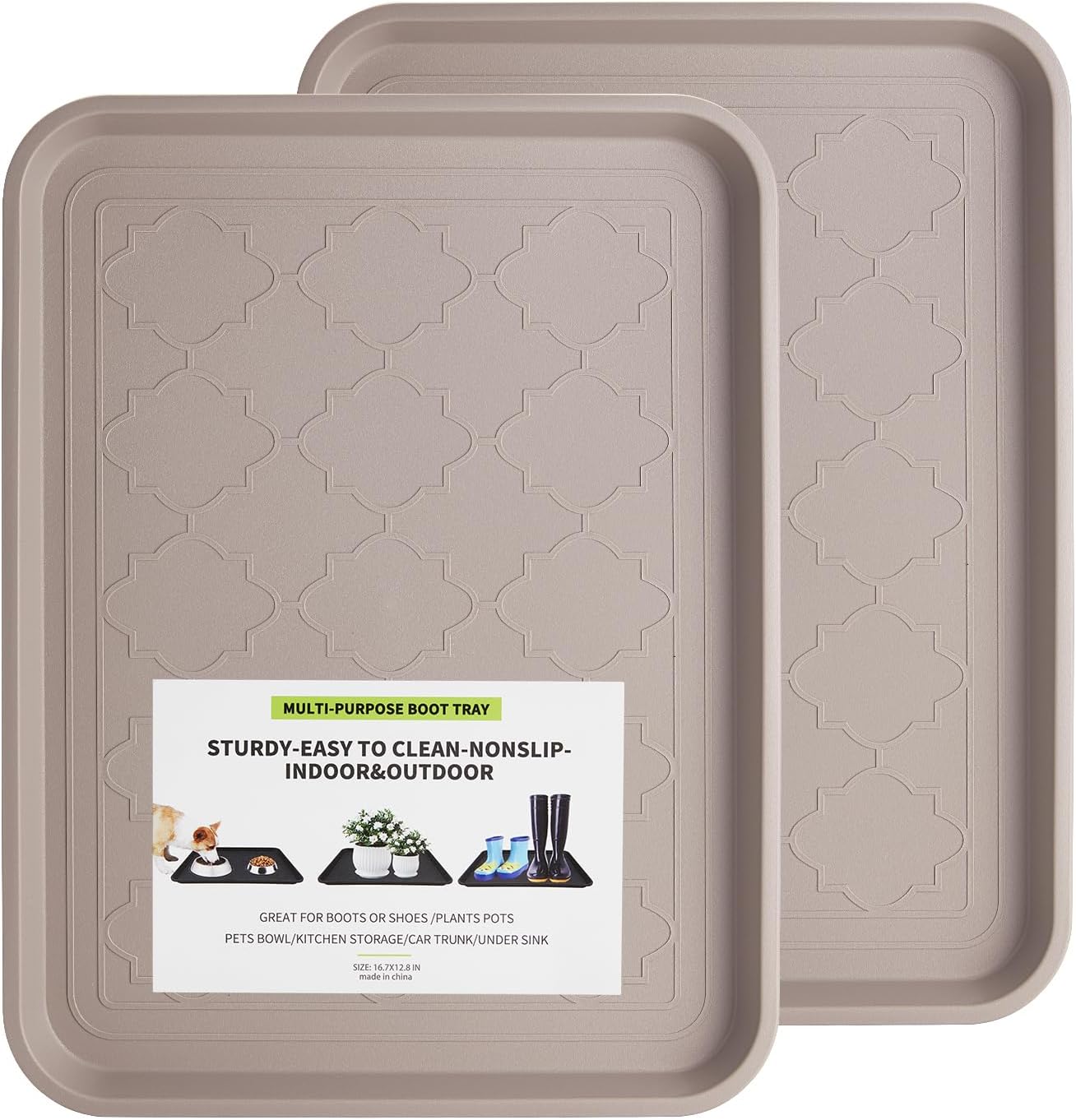 Detalle de PETABBY Boot Trays, 2-Pack Waterproof Plastic Shoe Trays, Tan, 16.7 x 12.8 in