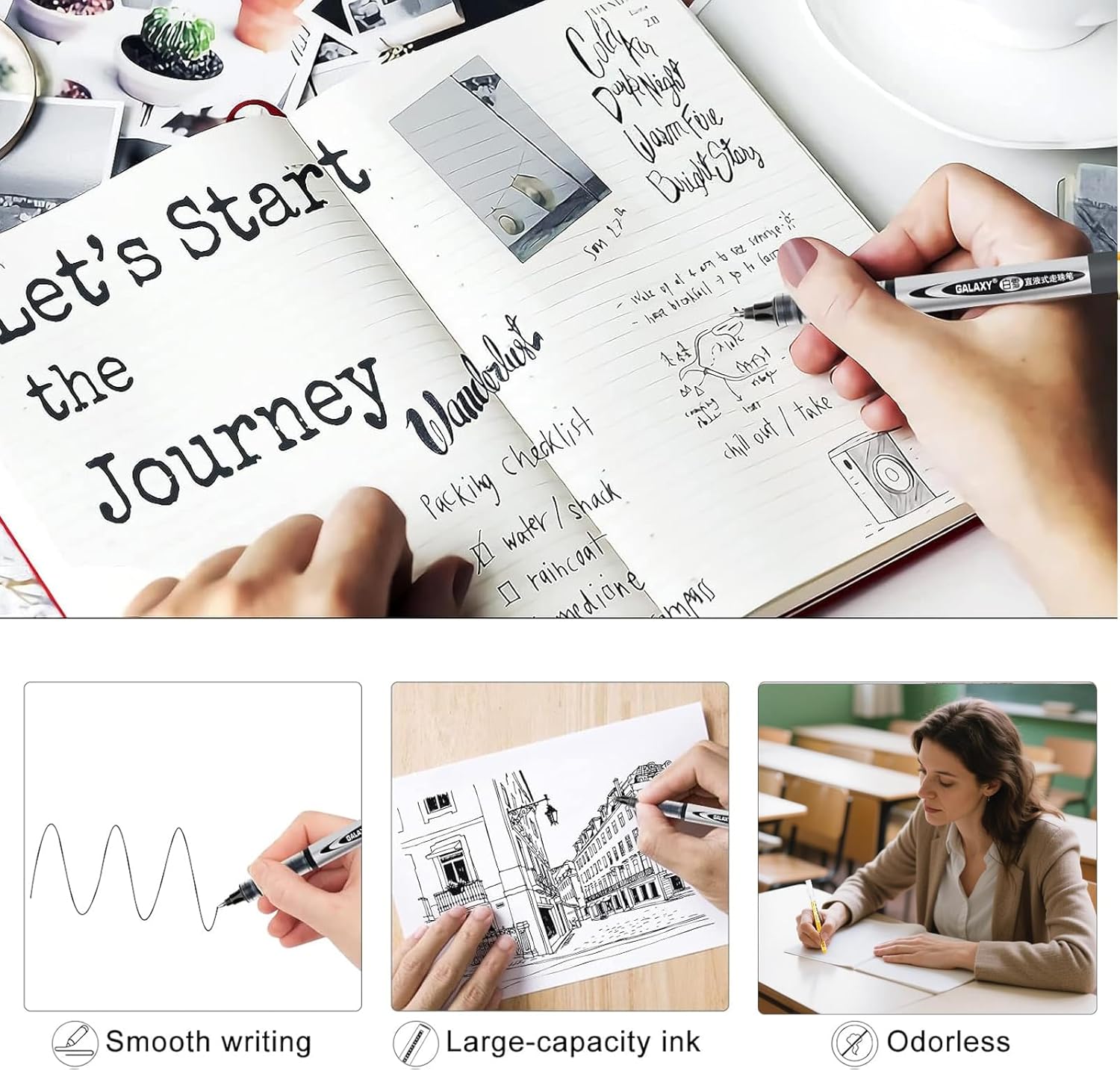 Thumbnail 3 de Gelanty Rollerball Pens (24 pack) Black liquid ink quick-drying 0.5 mm