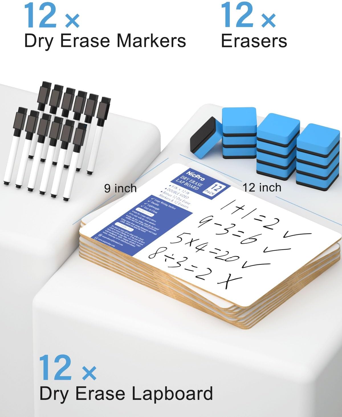 Detalle 2 de Nicpro 12 Pack Mini Dry Erase Boards 22x30cm