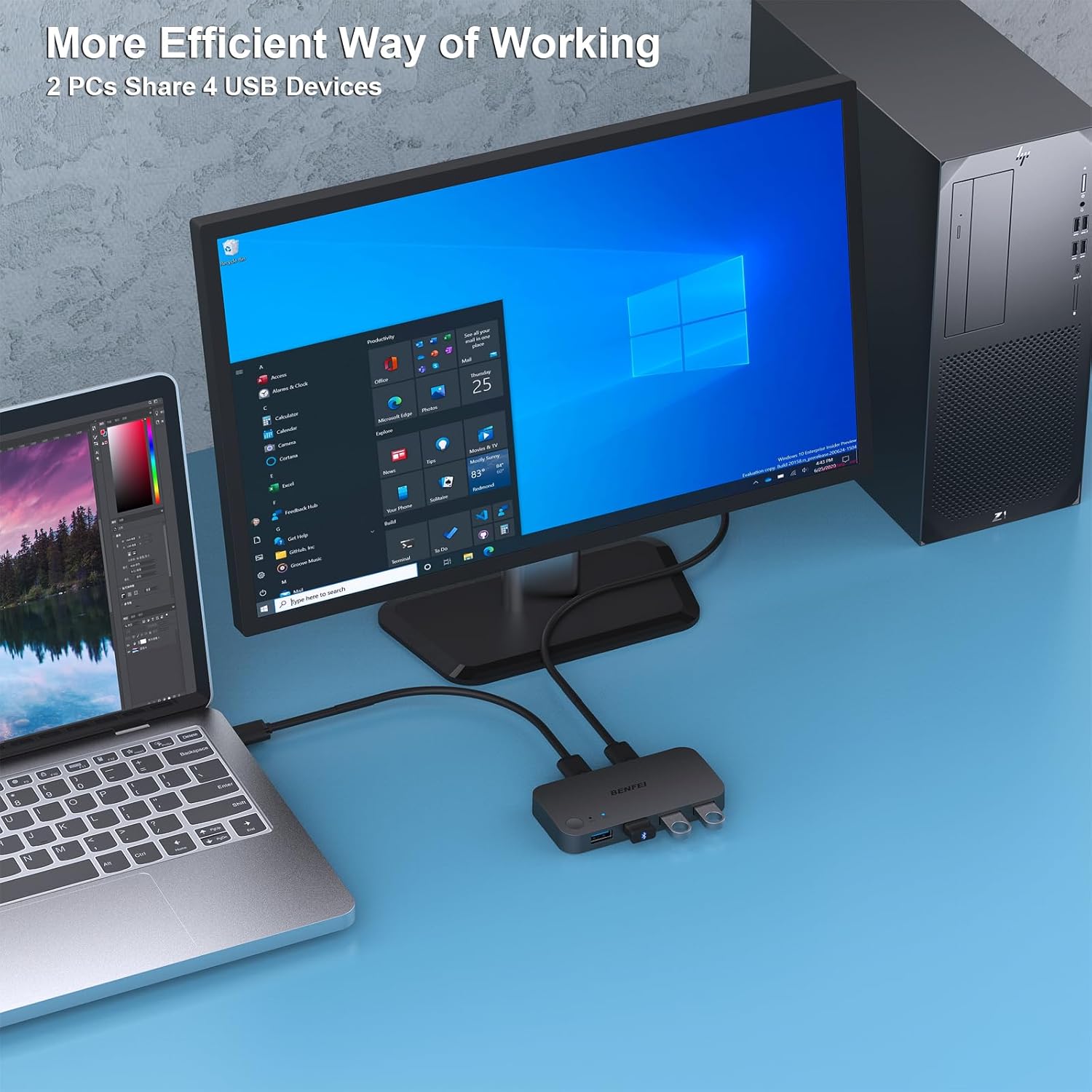 Thumbnail 3 de BENFEI USB 3.0 KVM-Switch für 2 Computer: 4 USB-Geräte teilen (USB-KVM, Windows/Mac/Linux)