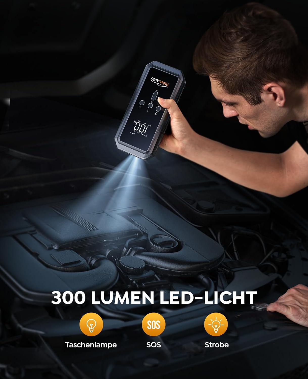 Detalle de YaberAuto 5000A Auto Starthilfe (YA70) mit LCD, 21.800 mAh Powerbank und 150 PSI Kompressor