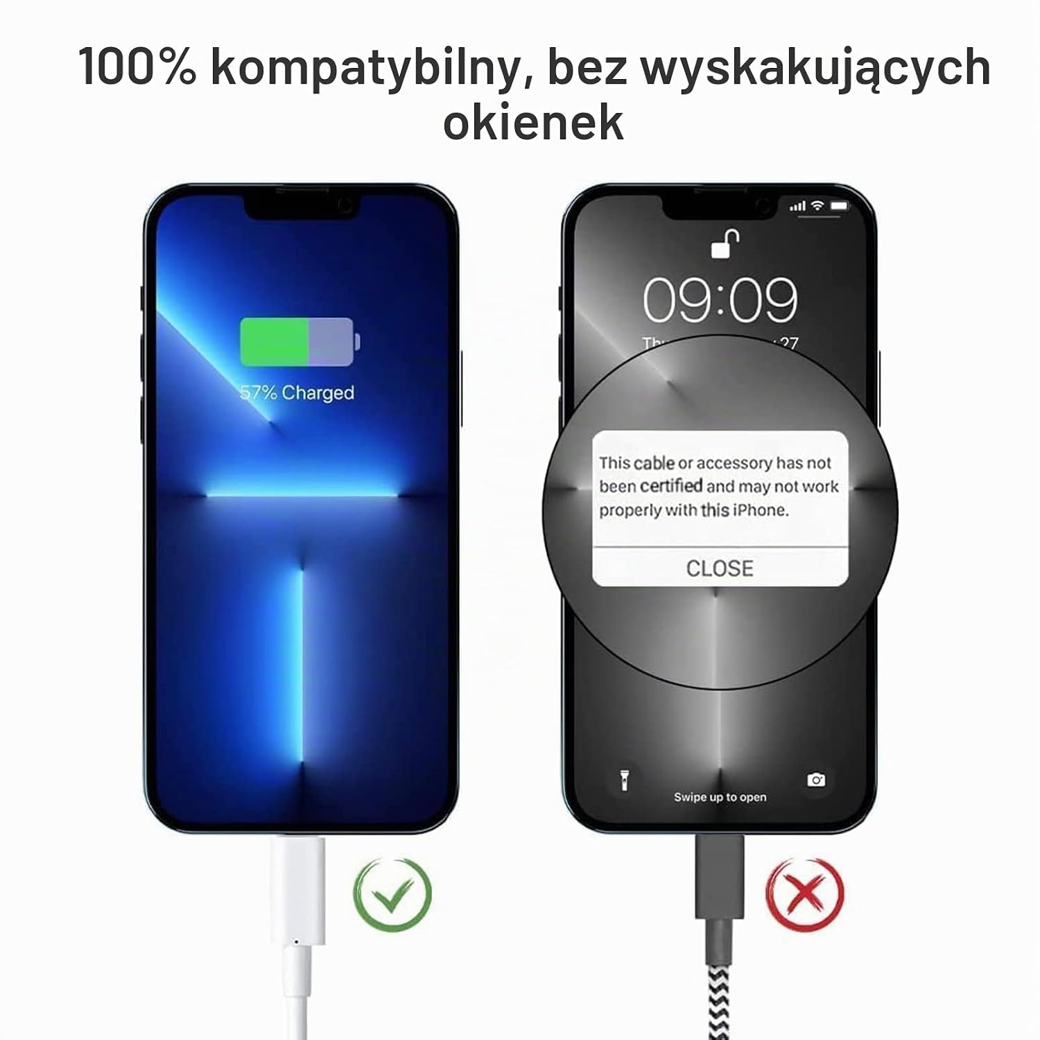 Detalle de GlobaLink kabel Lightning MFi, 3 sztuki po 1 m, biały do iPhone’a i iPada