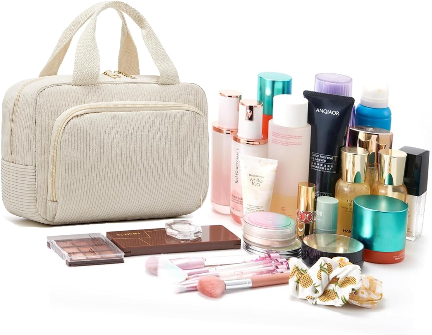 Detalle 2 de Funtlend Kulturtasche Damen Cord Kosmetik Tasche Reise