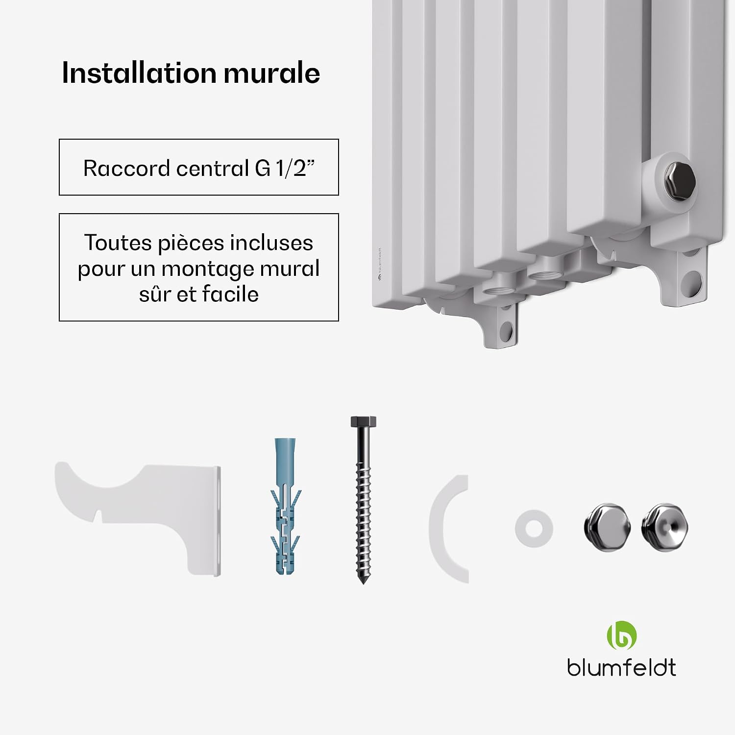 Detalle de Blumfeldt Delgado wandradiator 942 W, wit staal met verticale verwarmingsbuizen